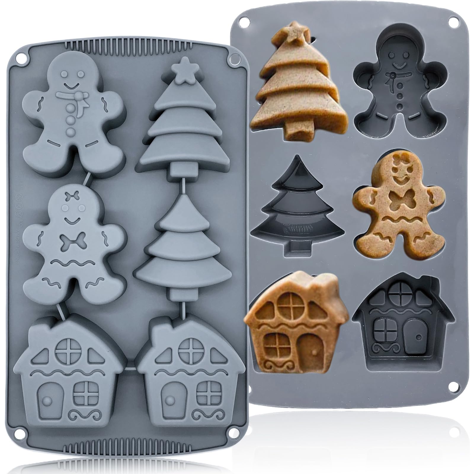 Christmas Silicone Molds For Baking Large Christmas Tree Holiday Silicone Mold 3D Shape Gingerbread Man Candy House Pine Tree Si