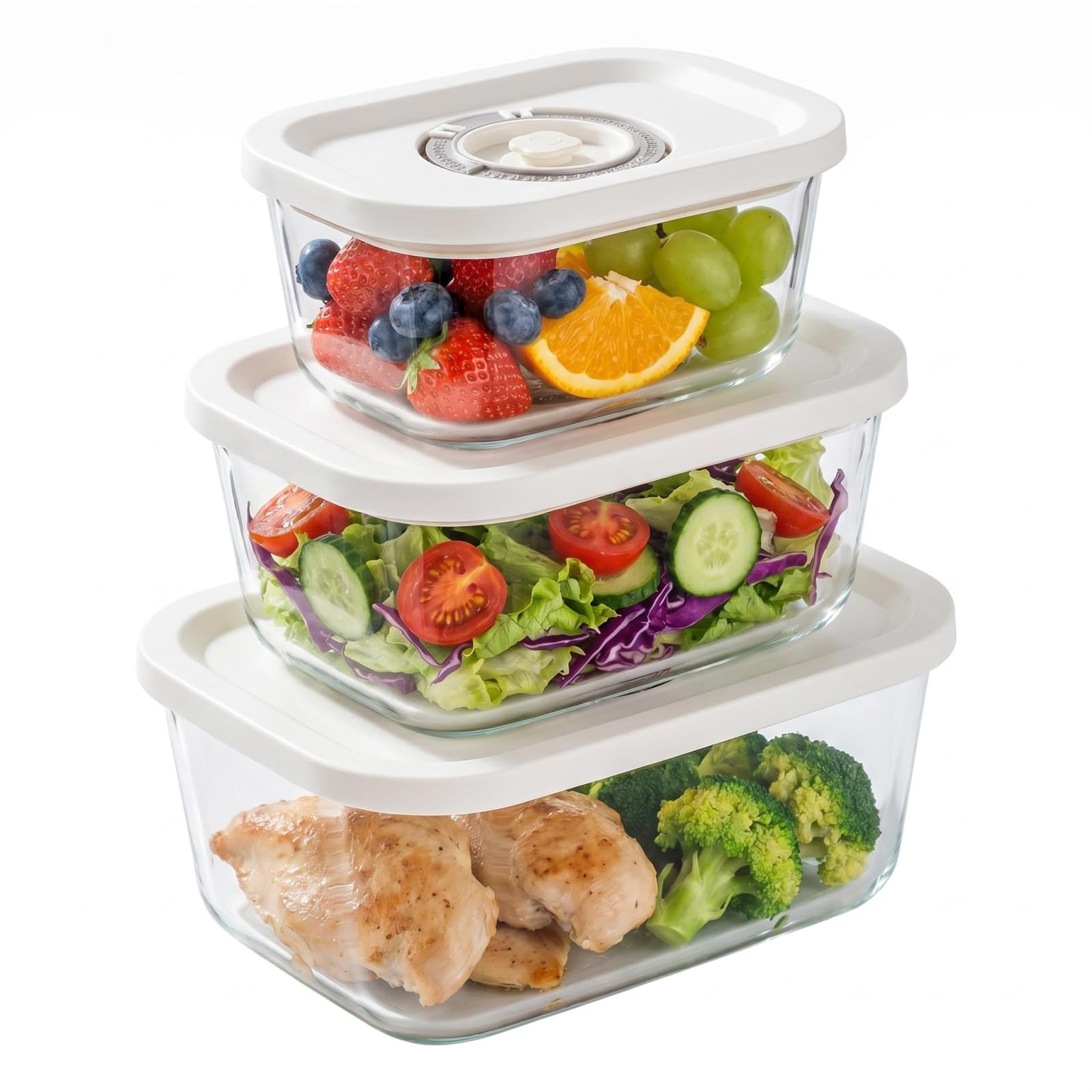 Glass Vacuum Seal Containers for Food Storage, 3 Sizes (16, 27, 47 fl oz)