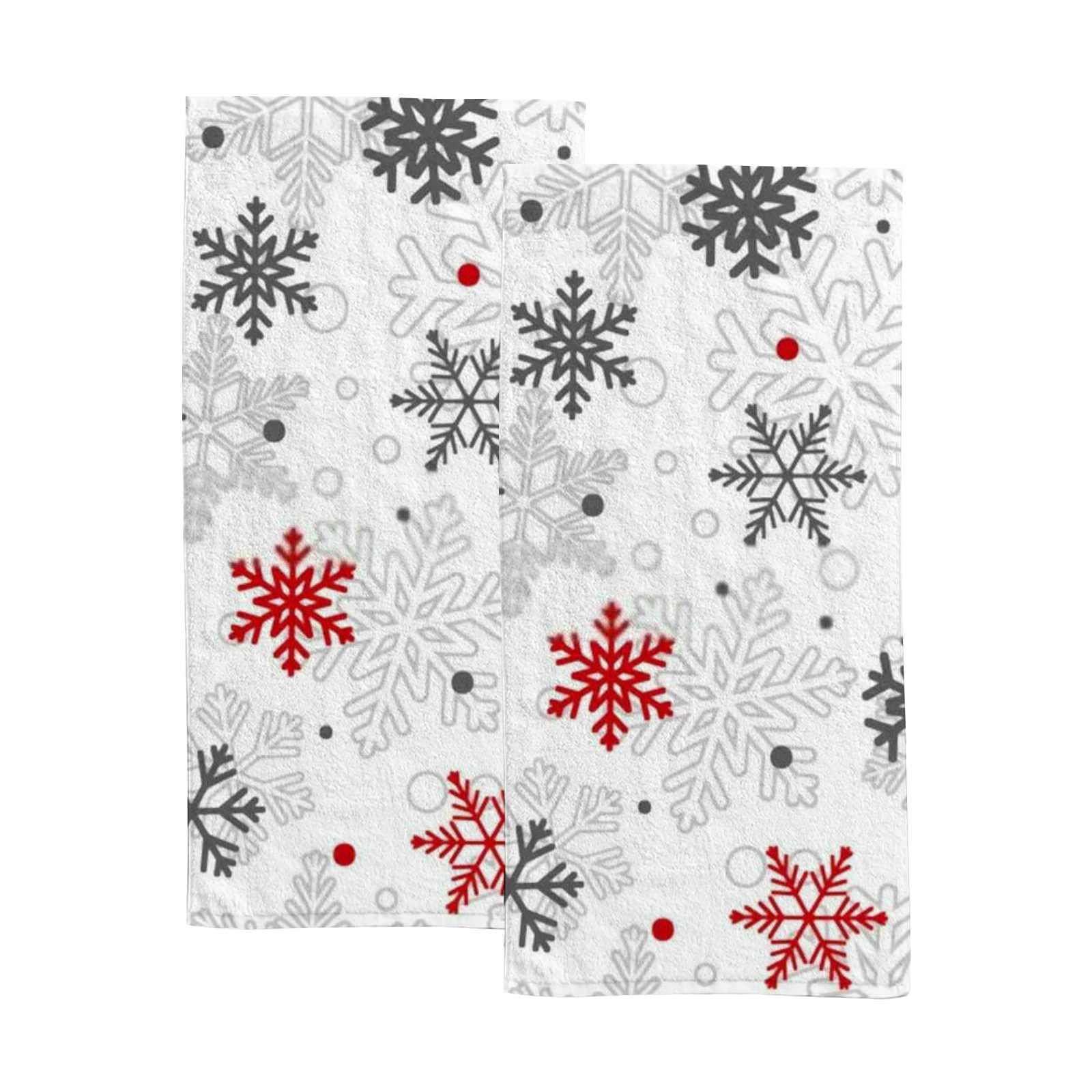 Vantaso Bath Hand Towels Set Of 2 Christmas Gray Red Snowflakes Soft And Absorbent Washcloths Kitchen Hand Towel For Bathroom Ho