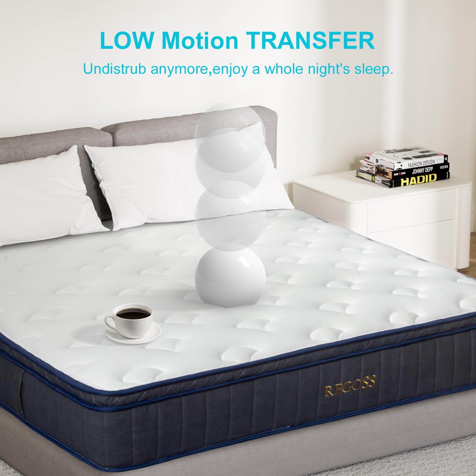 Regoss Twin Mattress, 12 Inch Twin Mattress With Medium Firm Soft & Individual Pocket Coils, Motion Isolation For Pressure Relie