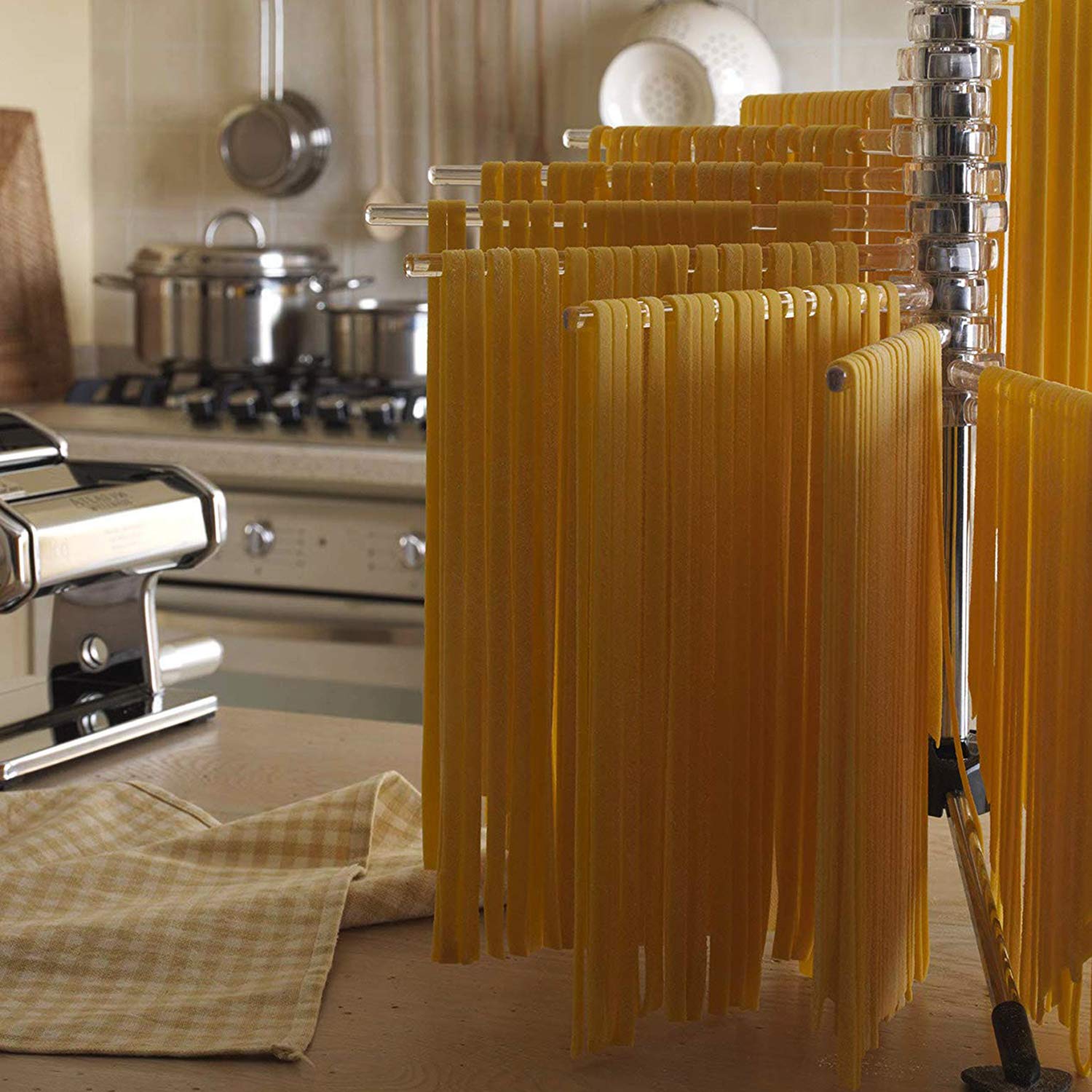 Hicook Pasta Drying Rack Collapsible Spaghetti Dryer Stand Noodles Drying Holder Hanging Rack Tall Spaghetti Noodle Dryer Stand