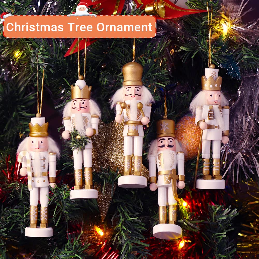 Jolik 5 PCS Christmas Nutcracker Ornament Set, Nutcracker Figures with Opening Mouths Christmas Decorations for Xmas Tree, Table