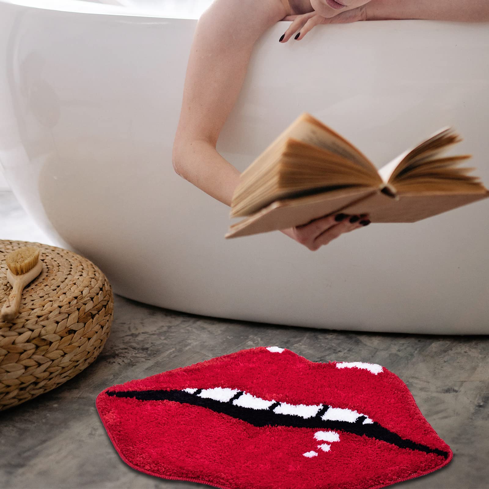Panstar Lips Shaped Bathroom Rug, Cute Red Bath Mat Non Slip, Absorbent, Plush Shower Rugs For Bathtub