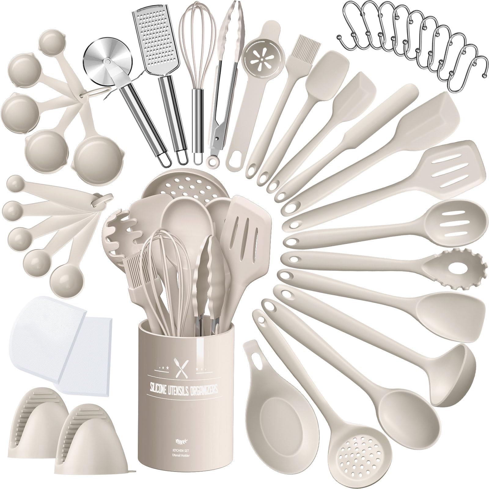Silicone Kitchen Utensils Set, Aikkil 43 Pcs Heat Resistant Cooking Utensils Set, Turner Tongs, Spoon, Spatula, Kitchen Gadgets 