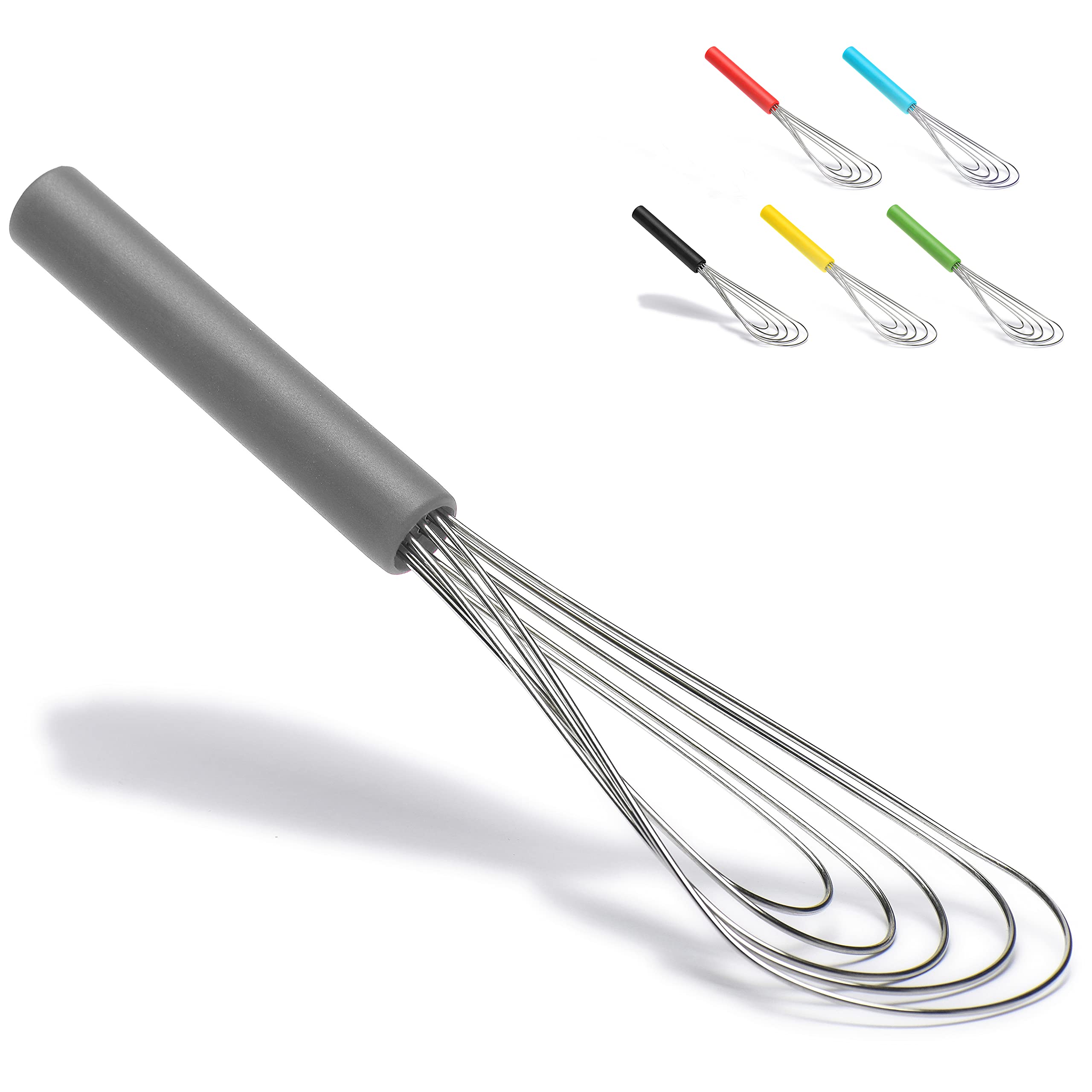 (Gray)  Flat Whisk Silicone Handle Non Slip 25Cm  5 Wires Whisk With 10 Heads For Kitchen Cooking By JellCell (Grey)
