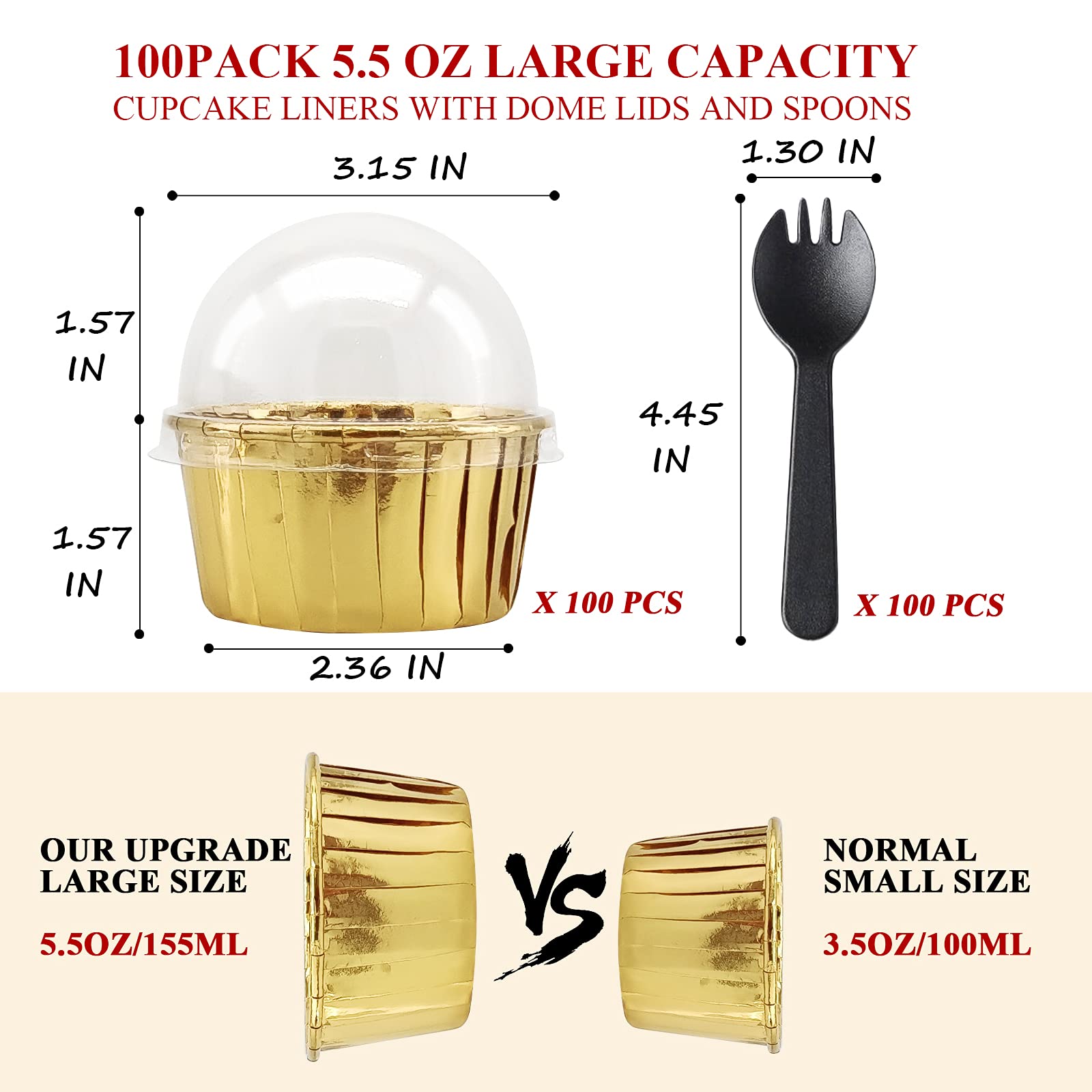 Cupcake Muffin Liners With Lids 100 Pack,Lnyzqus 5.5 Oz Large Foil Baking Cups Muffin Tins,Disposable Ramekins Cupcake Cups Cupc