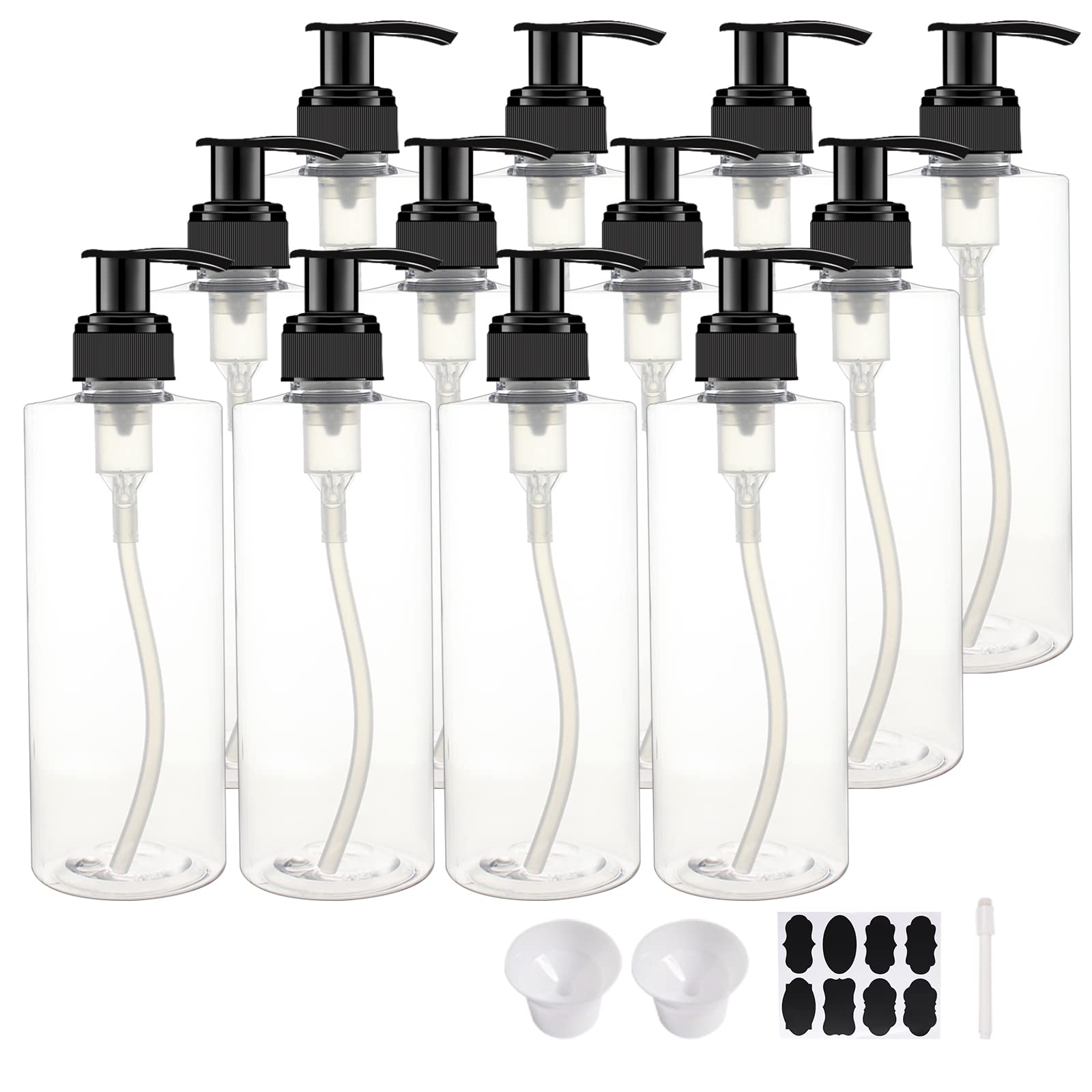Bpfy 12 Pack 8 Oz Plastic Pump Dispenser Bottles For Massage Oil, Shampoo, Lotions, Body Wash Pump Bottles, Cream Refillable Con