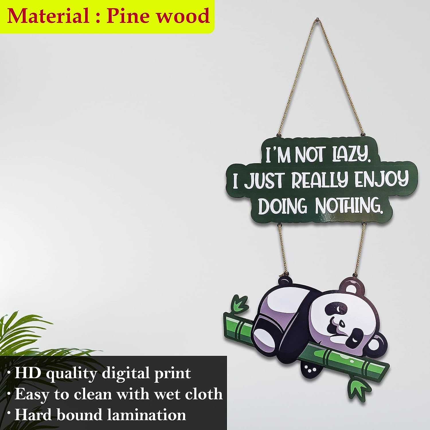 Metvan Lazy Panda Printed Wooden Wall Hanging With Quotes For Home Decor | Office | Gifts | Living Room | Bedroom | Wooden Decor
