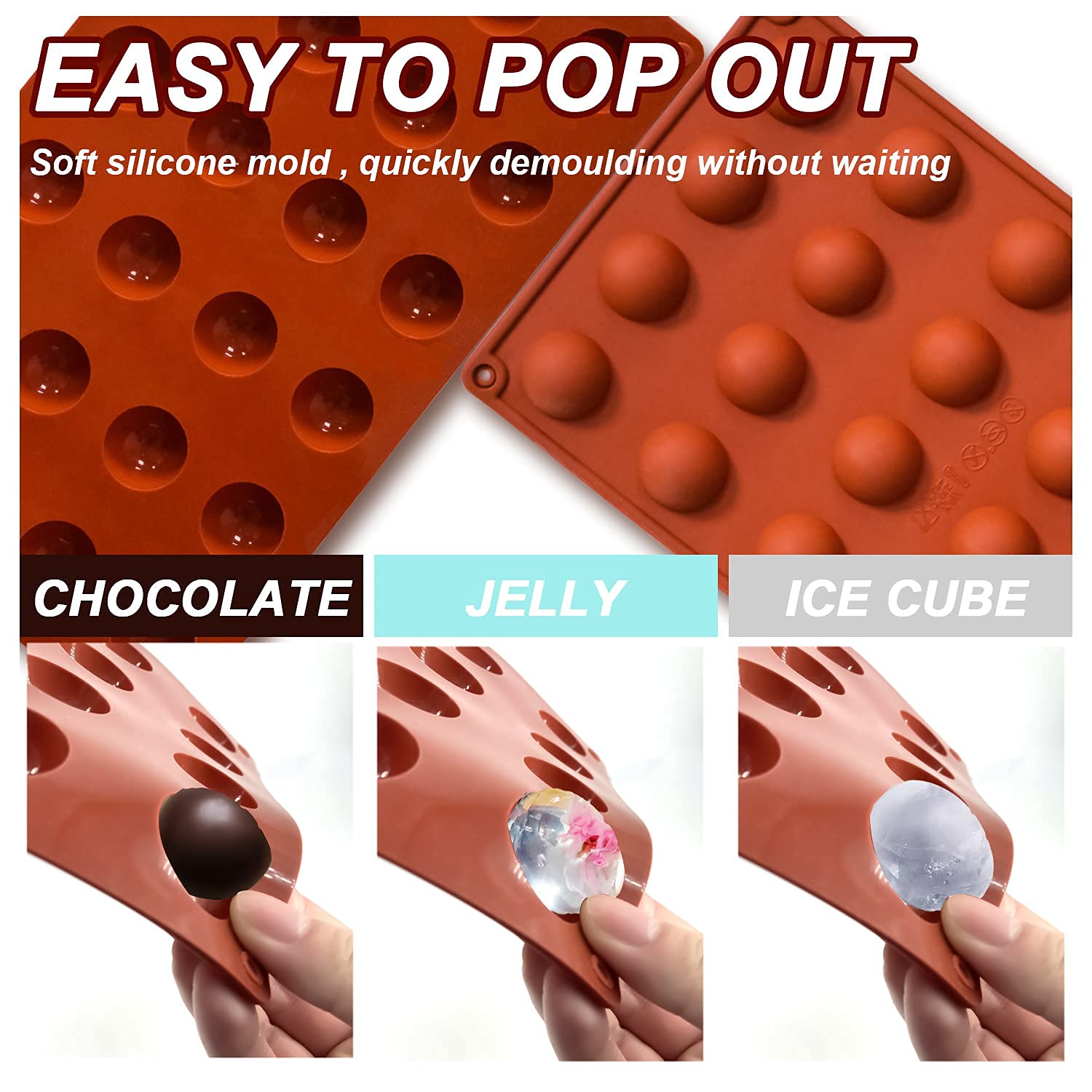 Lerykin Semi Circular Silicone Molds, Non-Stick Silicone Chocolate Molds,3 Packs Baking Molds For Making Chocolate, Cake, Jelly,