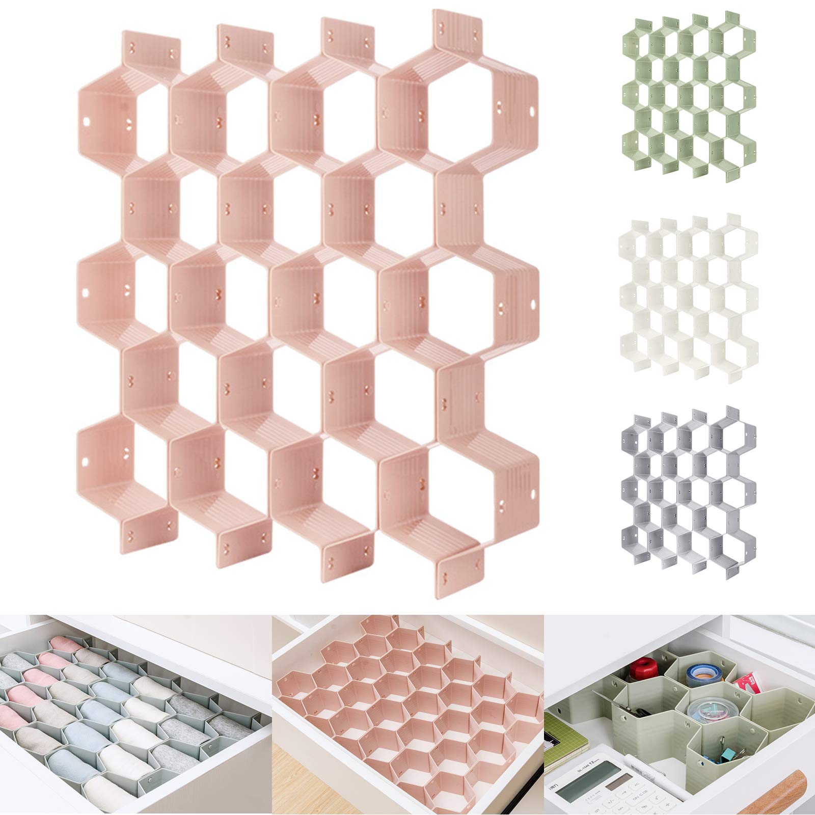 Kocuos Honeycomb Separator Adjustable Drawer Organizer Divider for Underwear Belt-Scarf Socks Organizer (Pink(1pc))