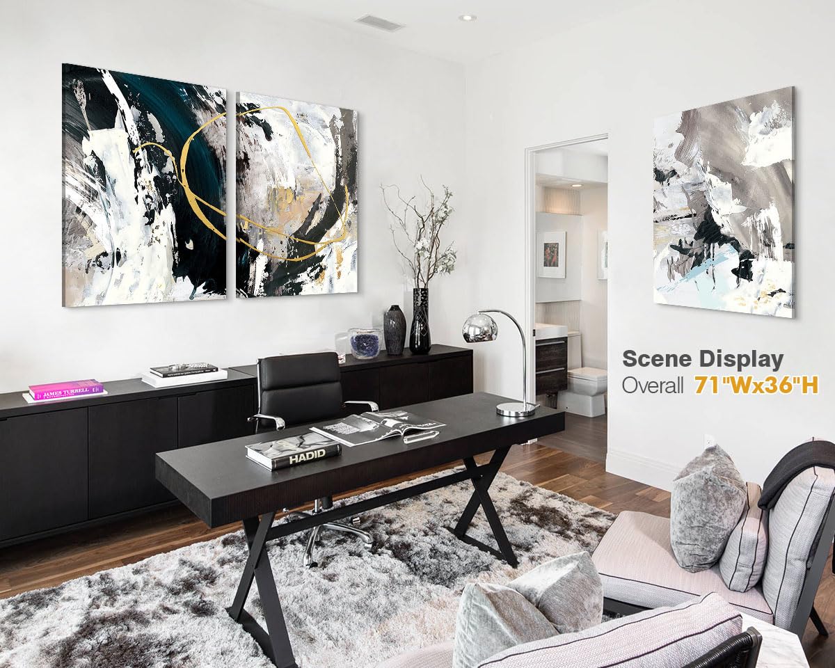 GIFTTWART Wall Decor Living Room Modern Canvas Wall Art Extra Large Abstract Artwork Office Decor Black White Wall Picture Handmade Textured Painting for Dining Room Home Wall Decoration 71X36in
