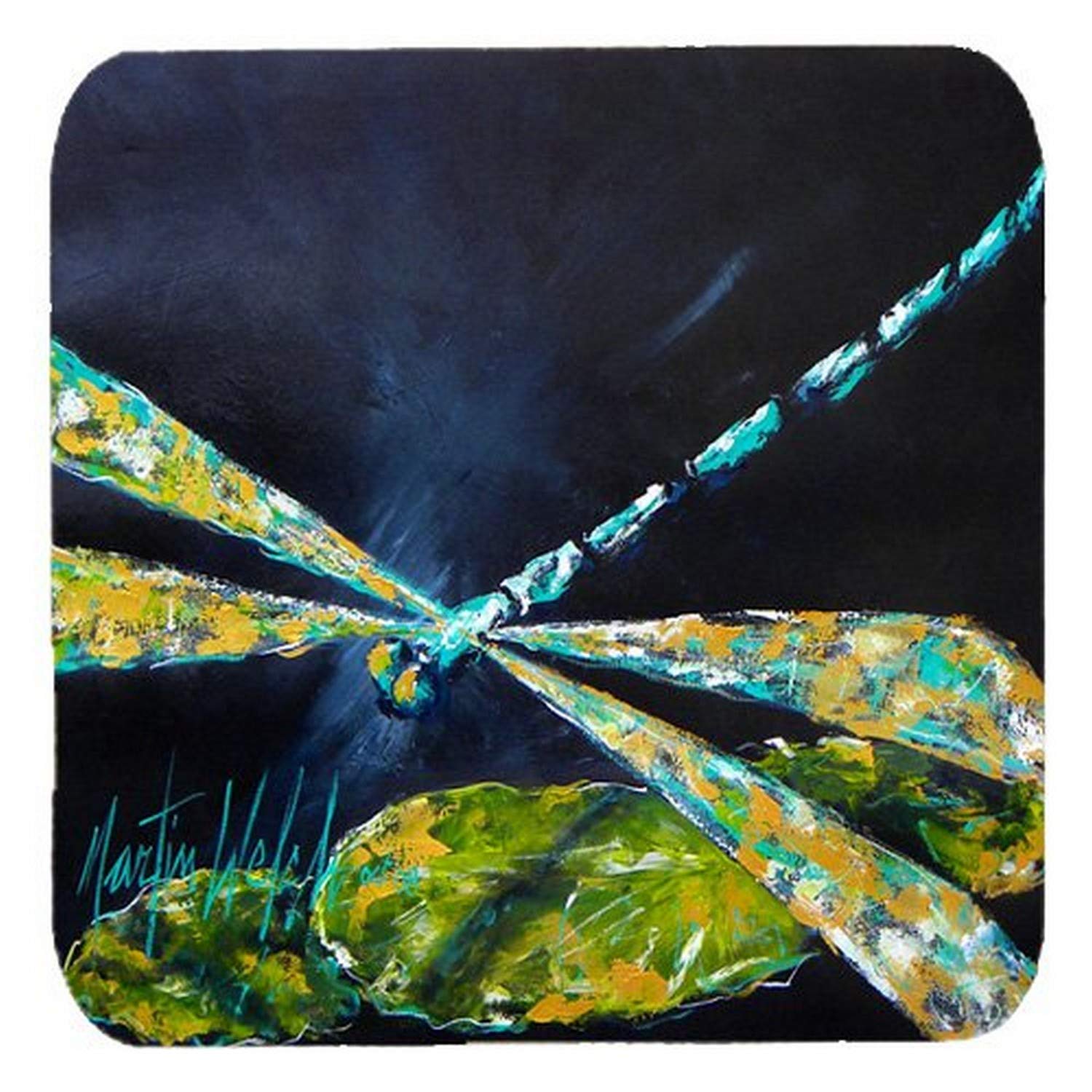 Carolines Treasures Insect-Dragonfly Night Flight Dark Blue Foam Coasters (Set of 4), 3.5 H x 3.5 W, Multicolor
