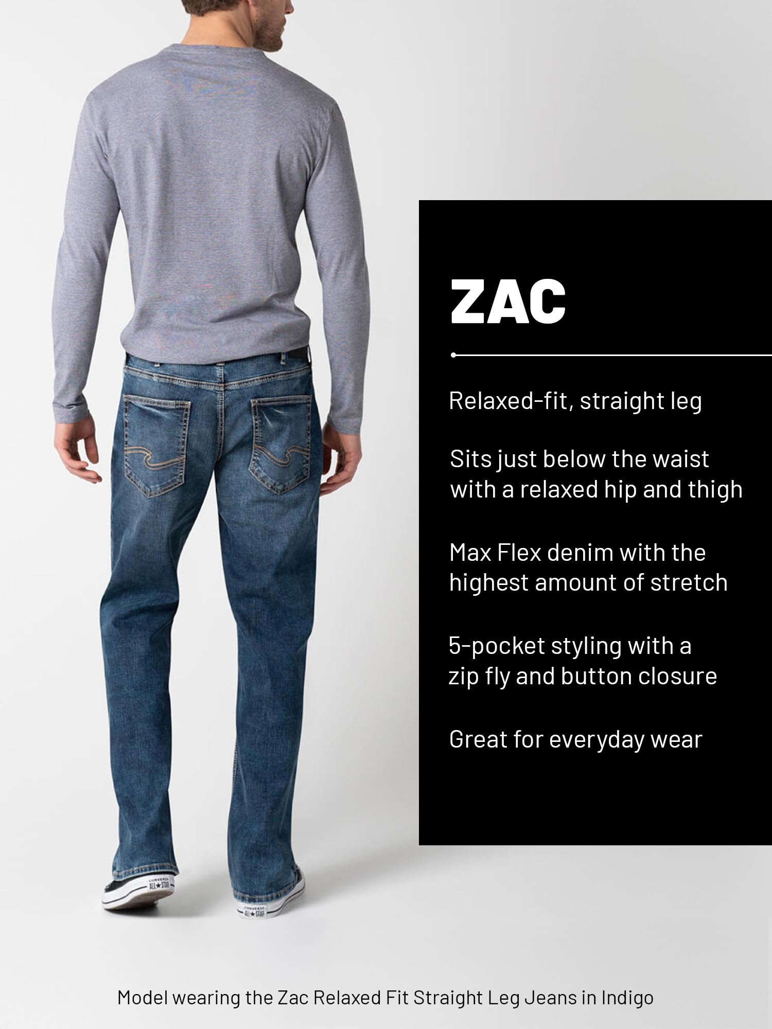 Silver Jeans co Mens Zac Relaxed Fit Straight Leg Jeans, Med wash SDK241, 38W x 34L
