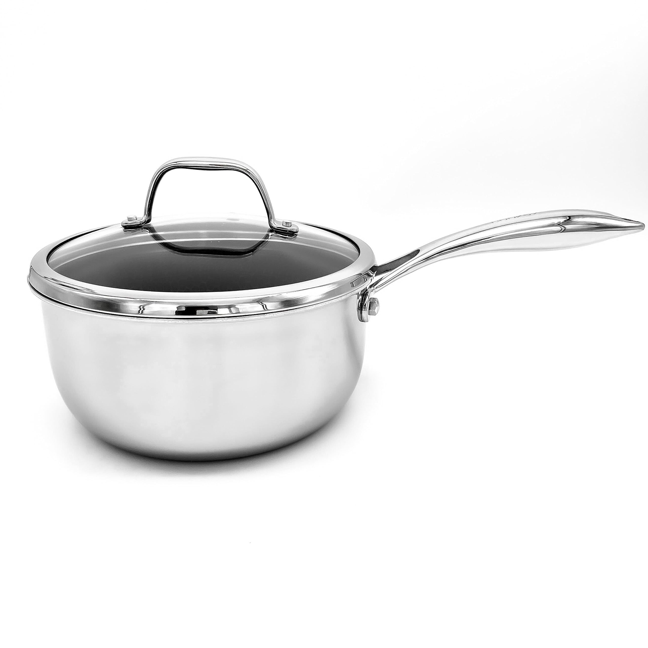 Cooksy 1.5 Quart Hexagon Surface Hybrid Stainless Steel Saucepan With Lid