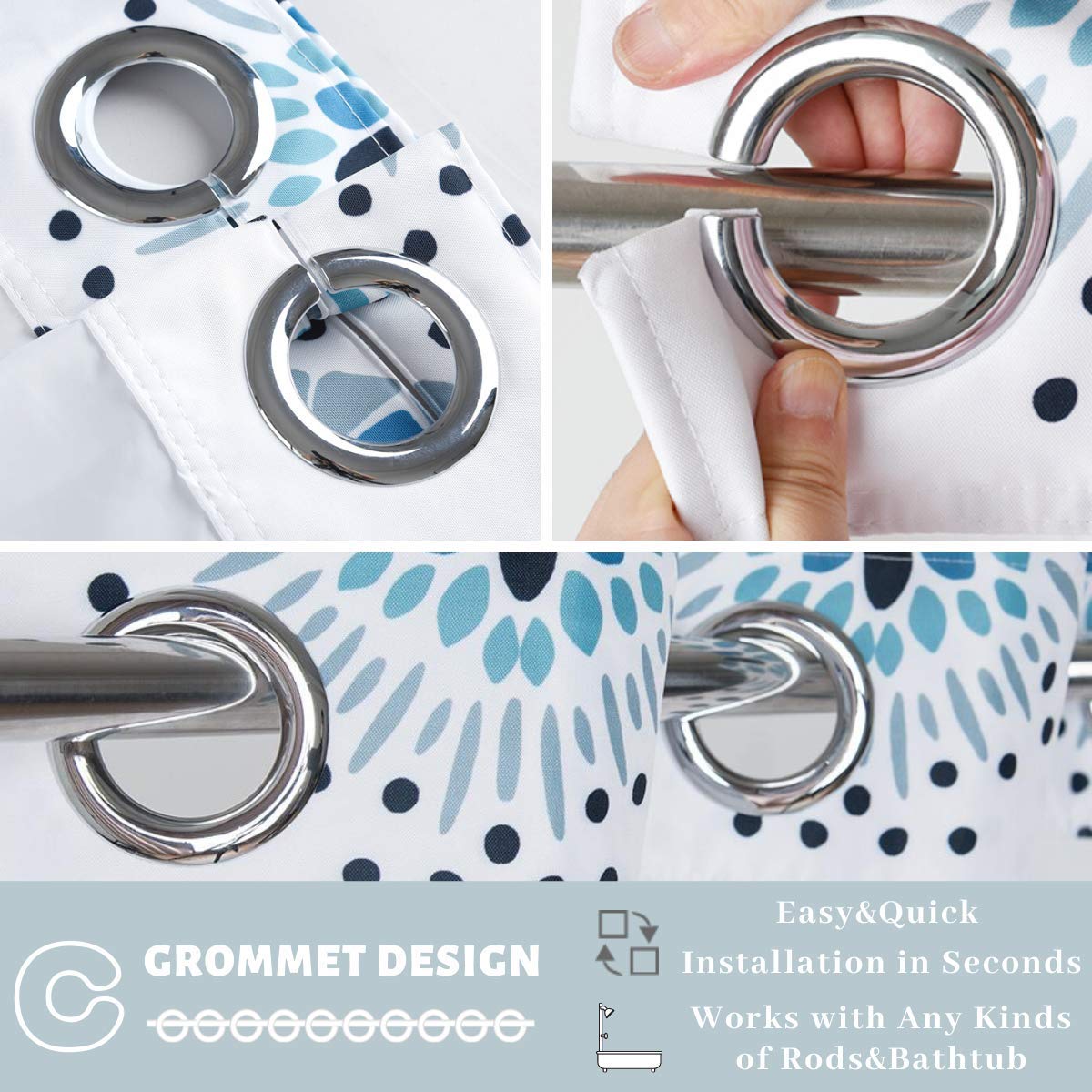 Ecoehoe Long 71X79 Hotel Grade Fabric Hook Free Shower Curtain With Polyester Replacement Liner White&Blue Boho Style - Machine