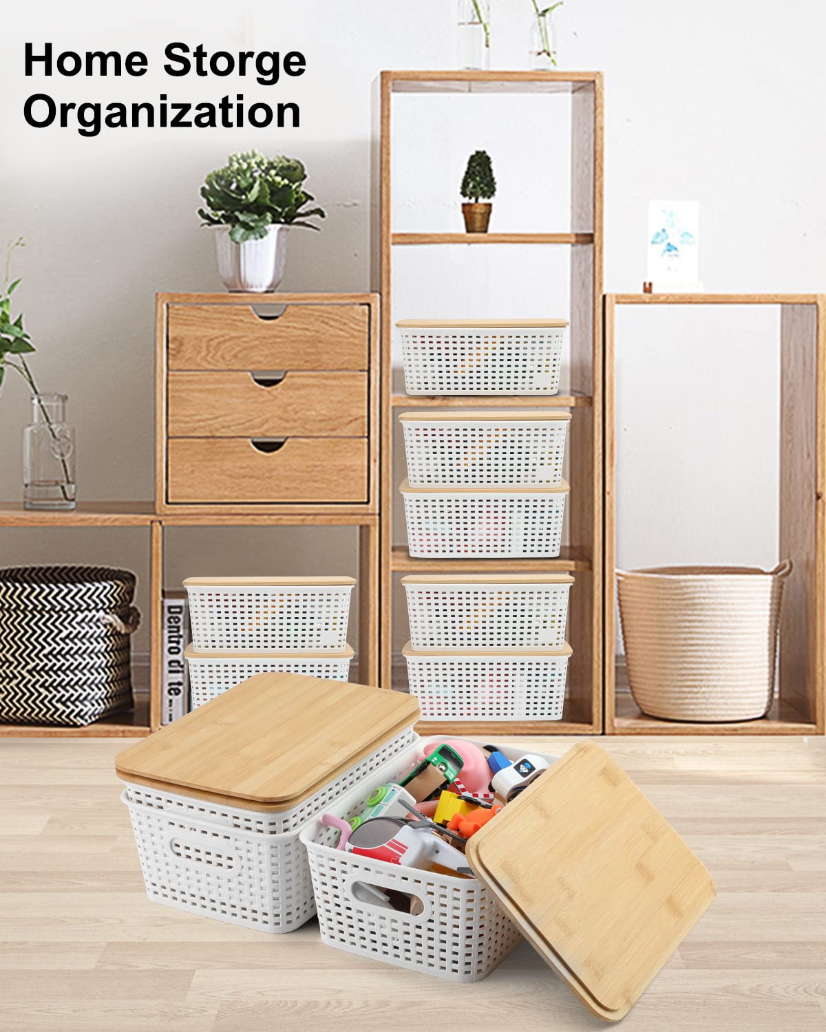 Plastic Storage Bins With Bamboo Lid Pantry Organization And Storage Baskets Containers Lidded Organizer Bins Small Baskets For