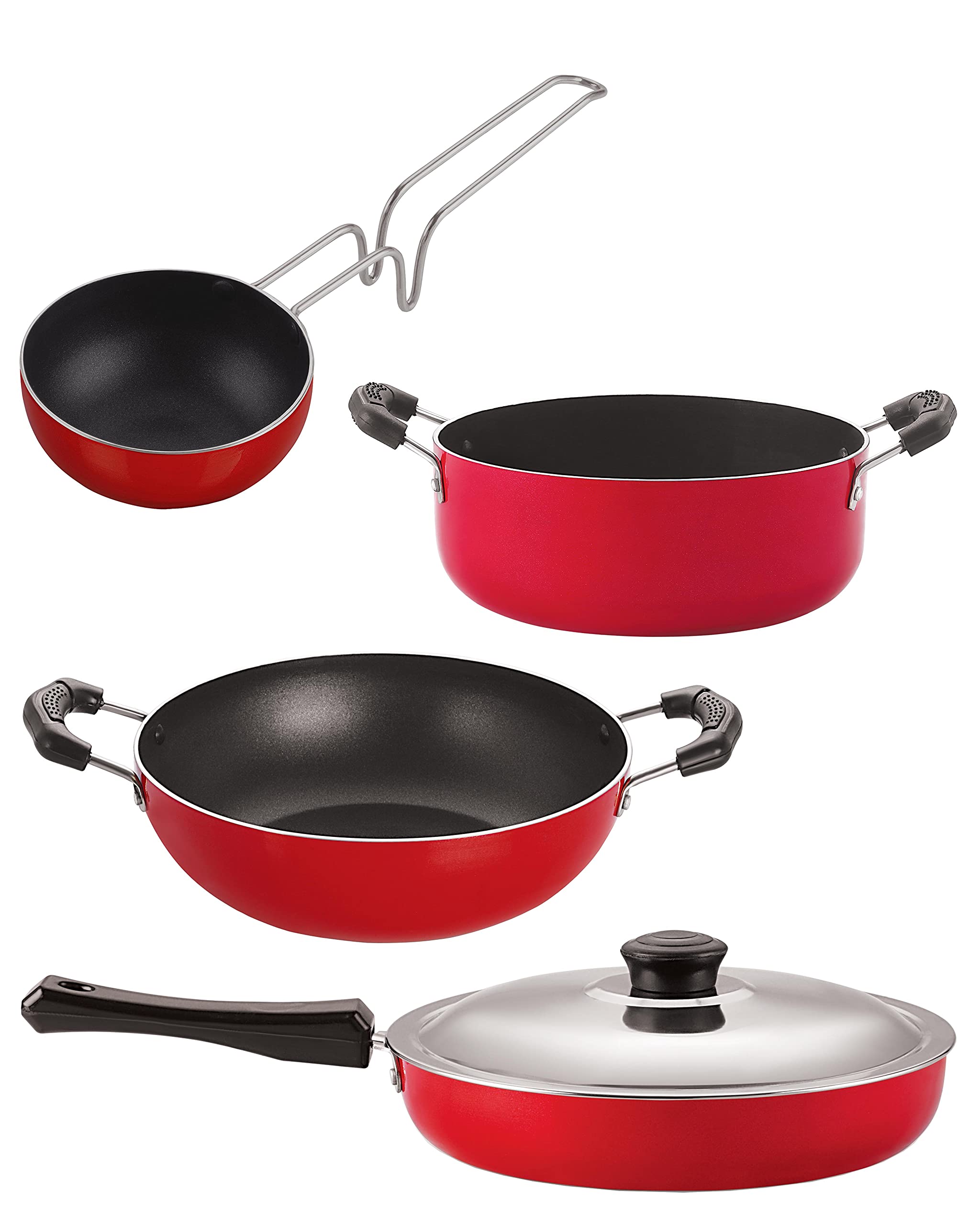 Nirlon Non Stick Cookware Kitchen Accessories For Cooking Combo Set Of 4 Pieces (Fp12_Kd11_Vg_Cs24)