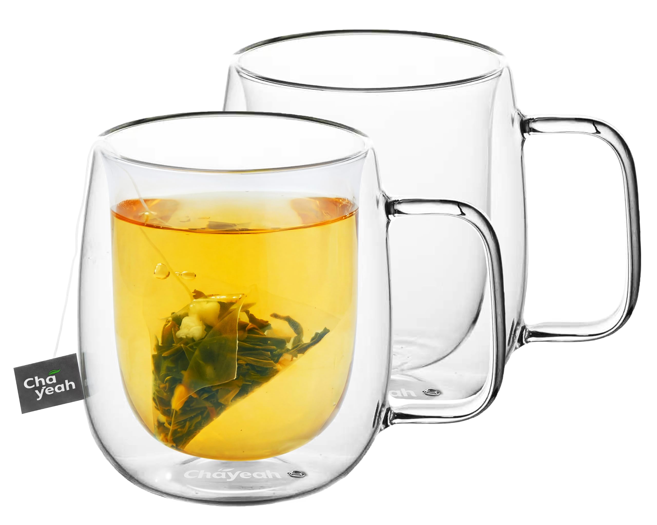 ChaYeah, Double Wall Glasses, 14 OZ Insulated Mugs with Handle, Set of 2