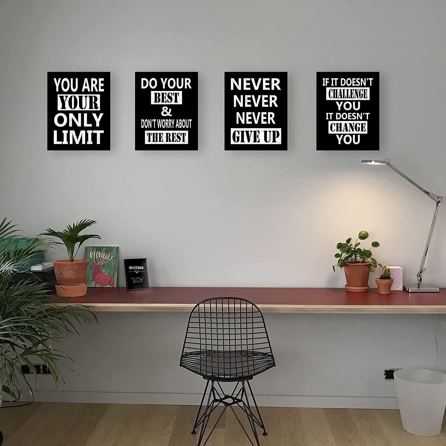 PHOPAGO Motivational Wall Art Inspirational Quote Wall Painting Office Gym Wall Decor Positively Affirmed Saying Art Poster for Classroom College(Framed  8x10inch  4pieces)