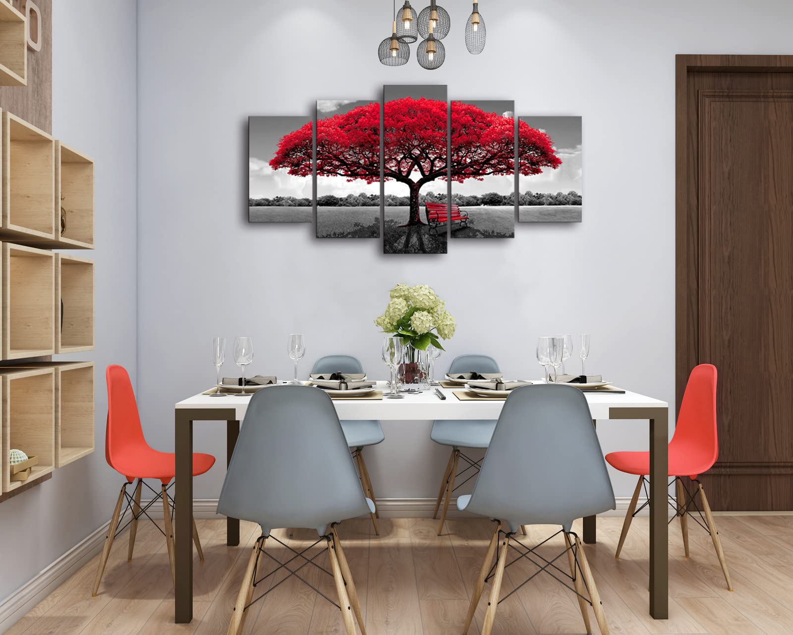 Aoshdart Red Tree Canvas Wall Art Living Room Decor-Nature Wall Art-Red And Black Forest Wall Pictures- Canvas Prints Landscape