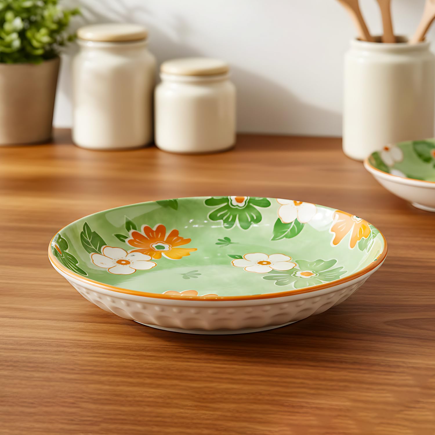 Lemon Tree Snack Serving Plate 20 Cm Round Ceramic Deep Salad, Pasta Plate | Dinner Plates For Kitchen Microwave, Dishwasher & O