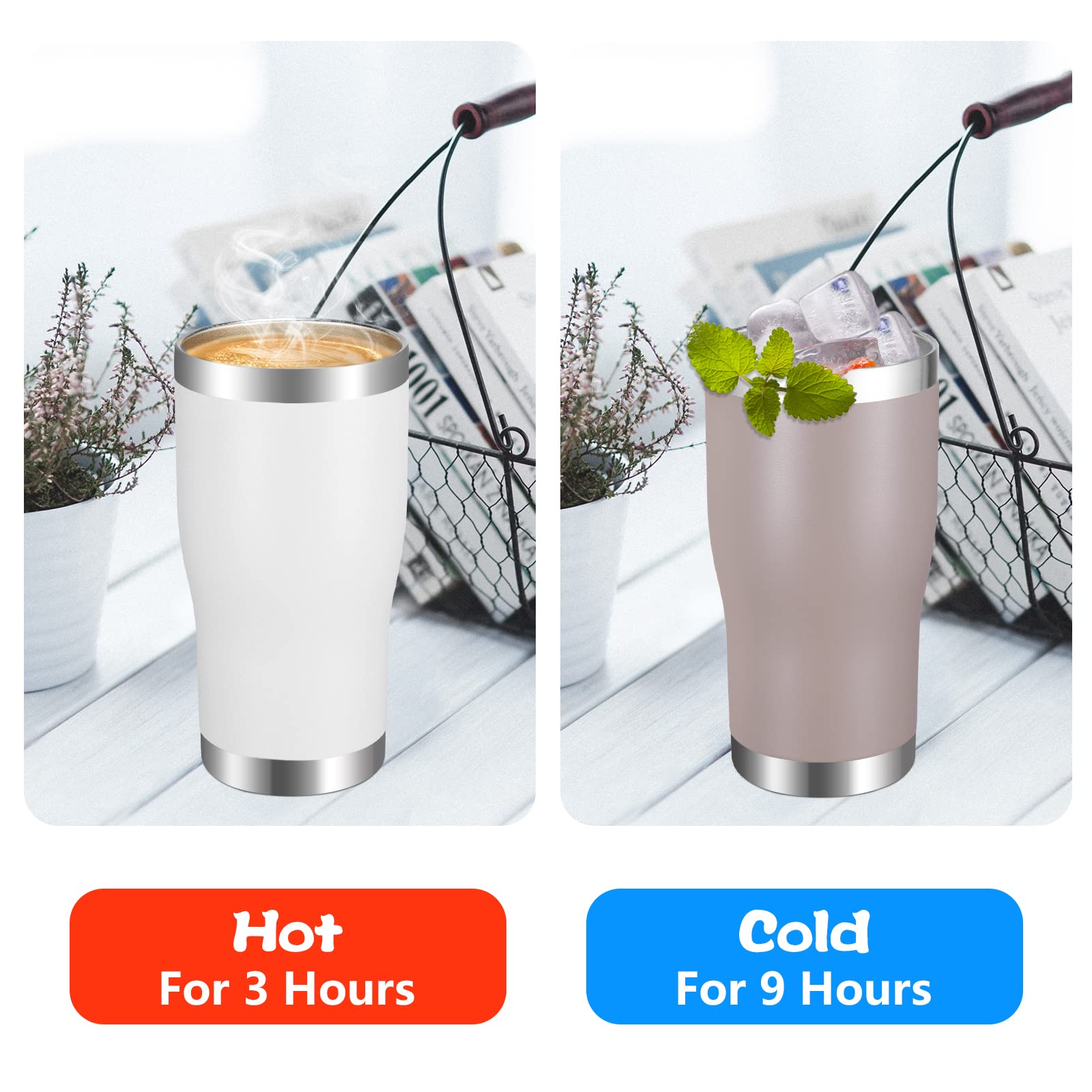 Vegond 20Oz Tumbler Stainless Steel Tumbler Cup With Lid And Straw Vacuum Insulated Double Wall Travel Coffee Mug(White 1 Pack)