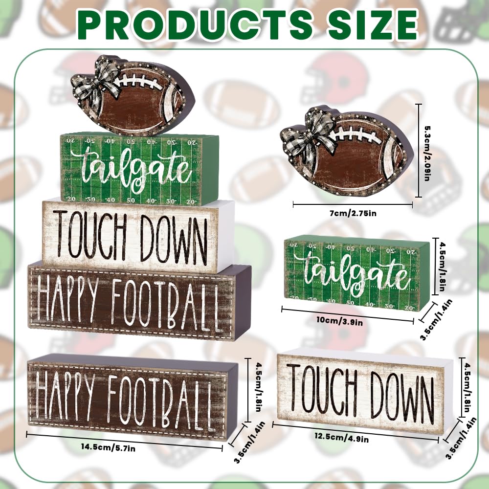 DIYDEC 4Pcs Football Table Decoration Happy Football Wooden Block Sign Fall Rugby Tiered Tray Decor Centerpiece Decorative Faux