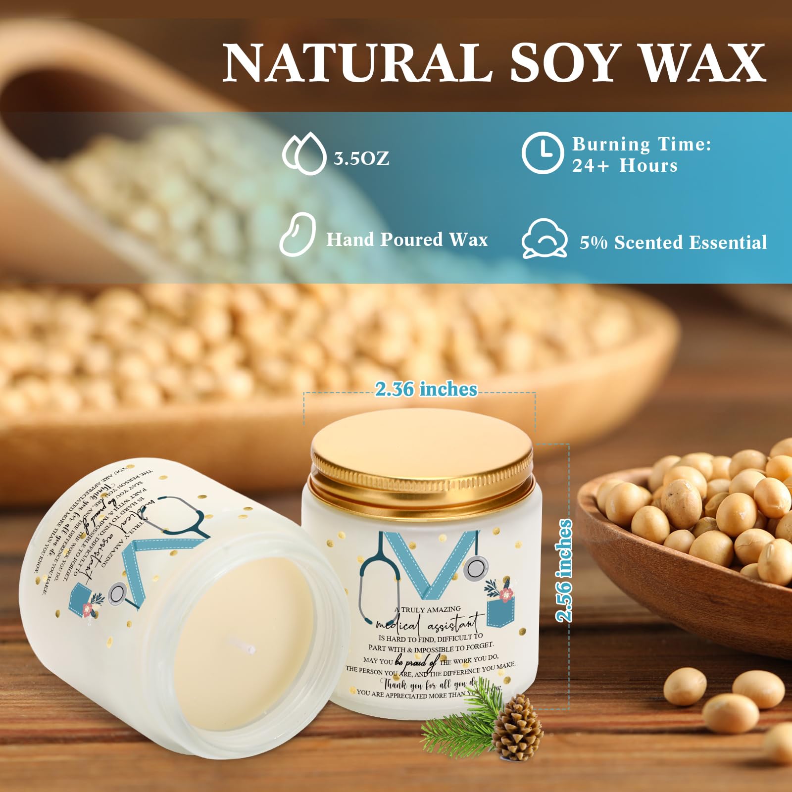 Nuanchu 4 Pcs Medical Assistant Gifts Soy Scented Candles Bulk Aromatherapy Jar 3.5 oz Soy Wax 4 Styles Scented Candles Presents