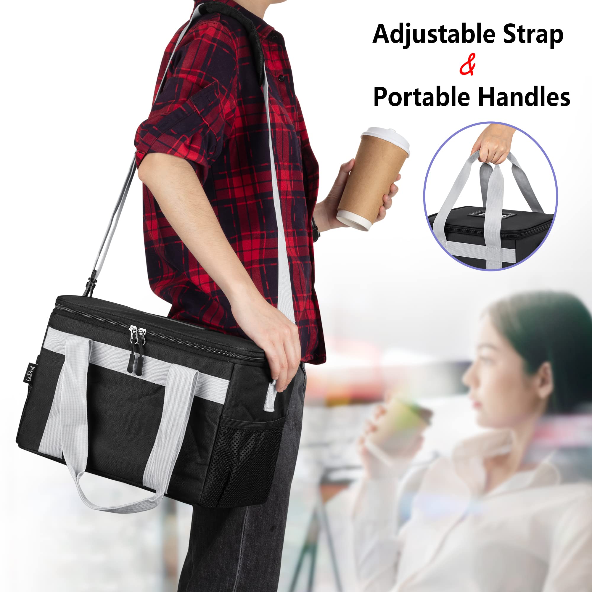 Lodrid Reusable 6 Cups Drink Carrier For Delivery With 2 Handles, Insulated Cup Holder Caddy With Removable Dividers And Shoulde