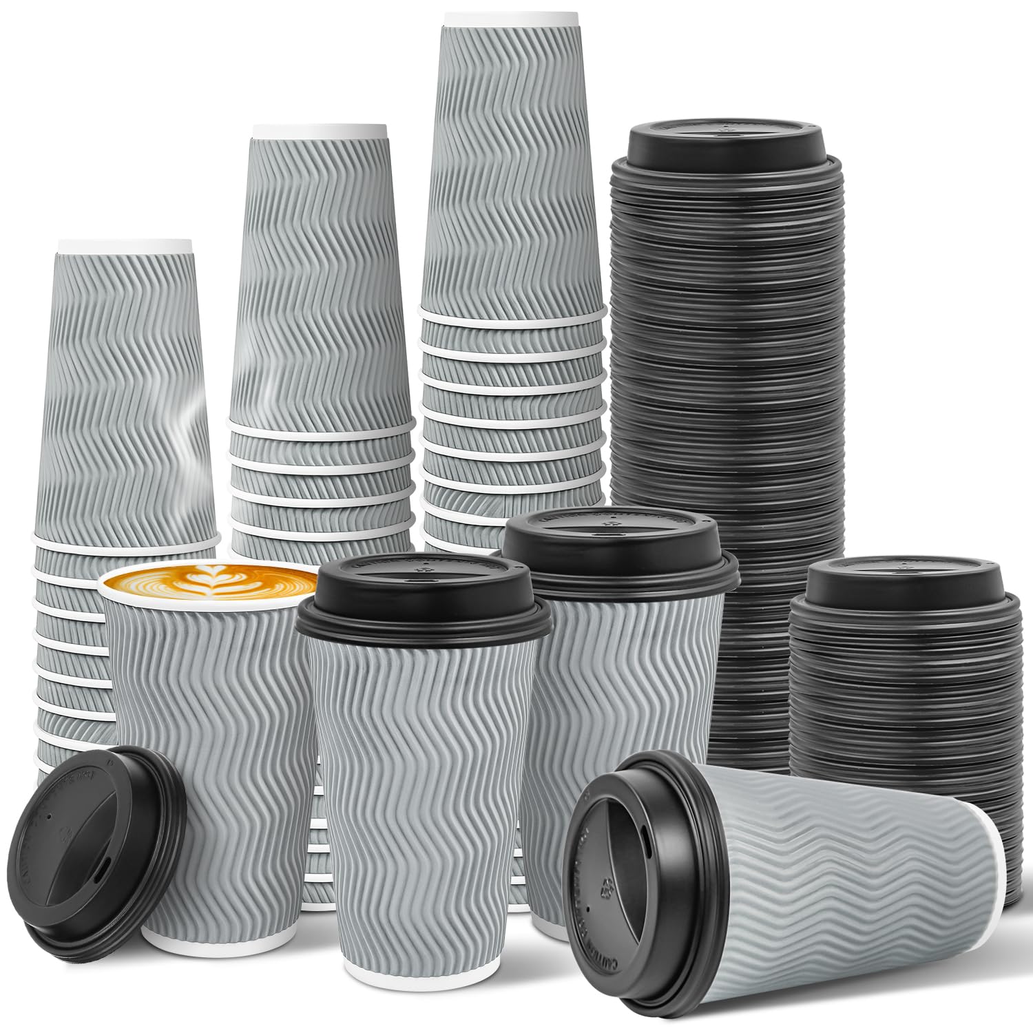Ginkgo 100 Pack 16 oz Disposable Insulated Coffee Cups With Lids