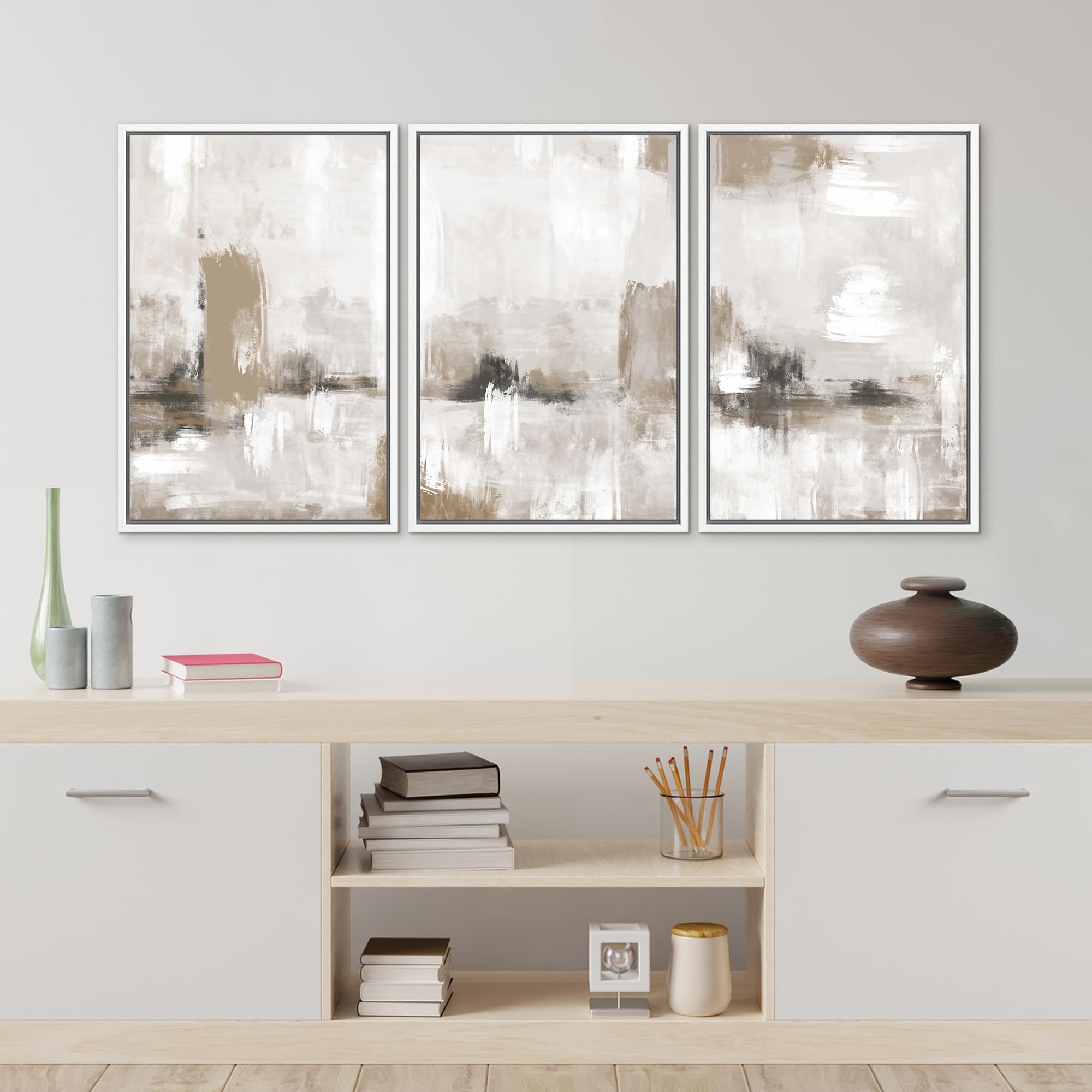 Signford Framed Canvas Print Wall Art Set Pastel Grunge Paint Stroke Collage Abstract Shapes Illustration Modern Art Decorative