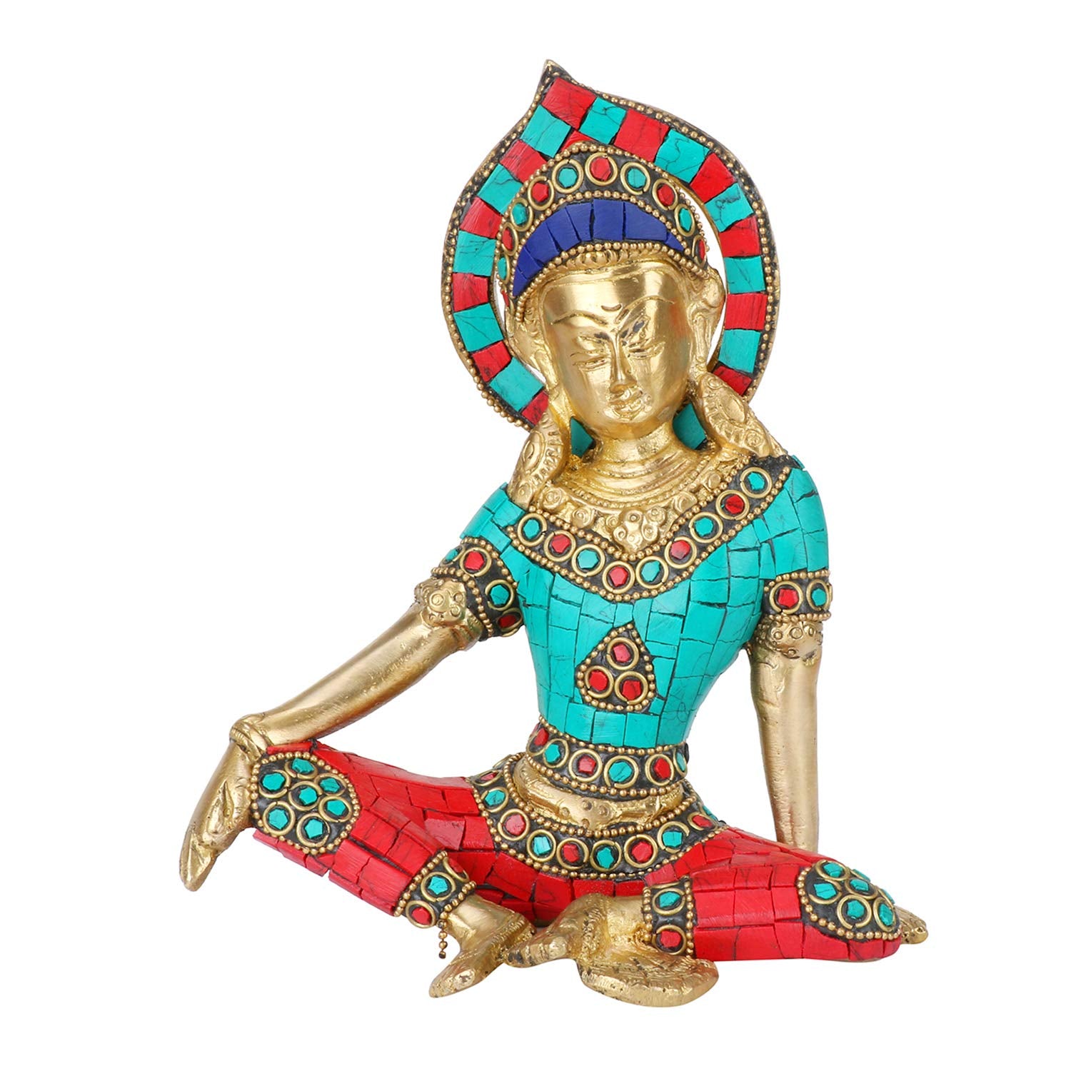 Kartique Brass Murti of Lord Indra Dev| Color Gemstone Handwork Inder Dev | Vastu Remedy | FengShui | Brass Statue of God Indra 