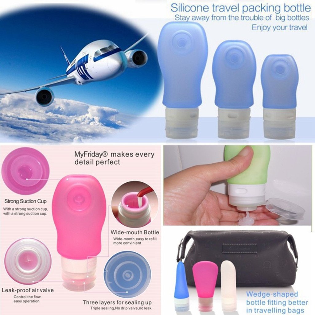 FNSHIP 4 Pack Sucker type Portable Food Grade Squeeze Silicone Liquid Travel Bottles TSA Approved For Shampoo, Conditioner, Loti