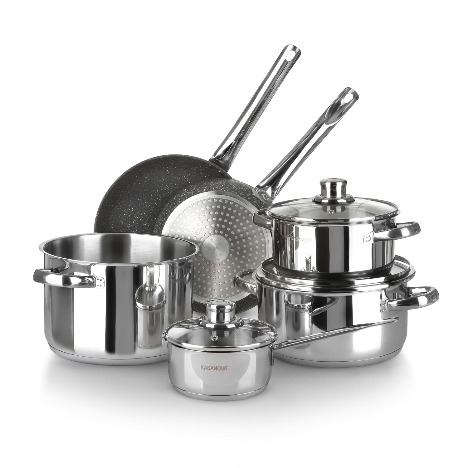 KASANOVA 9Piece Stainless Steel Cookware Set GRAND FAMILY, 9Piece Cookware Set Steel and Aluminum. Italian brand