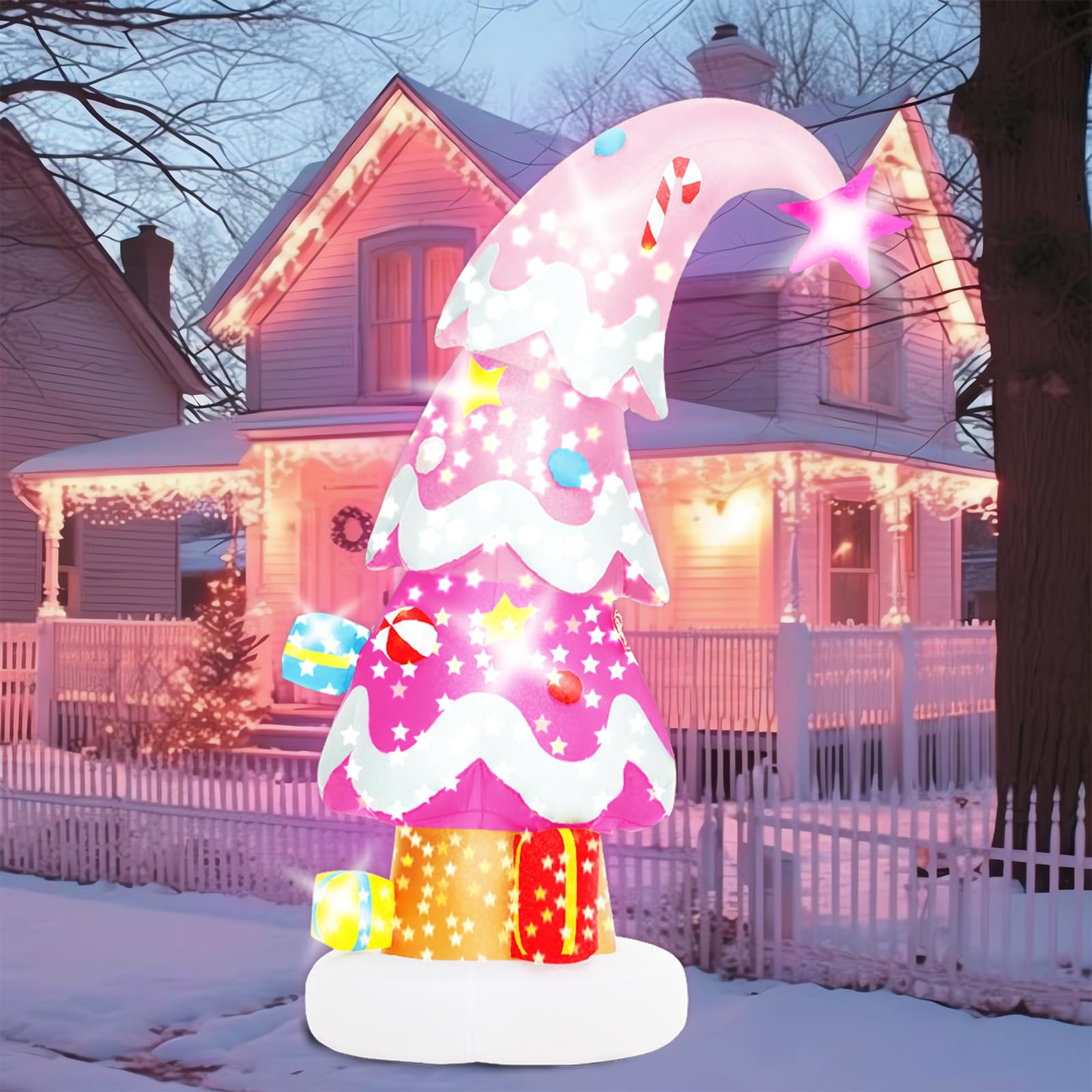 Lionoble 6 FT Christmas Outdoor Inflatable Decorations, Blow Up Pink Christmas Tree with LED Light for Xmas Holiday Party Garden