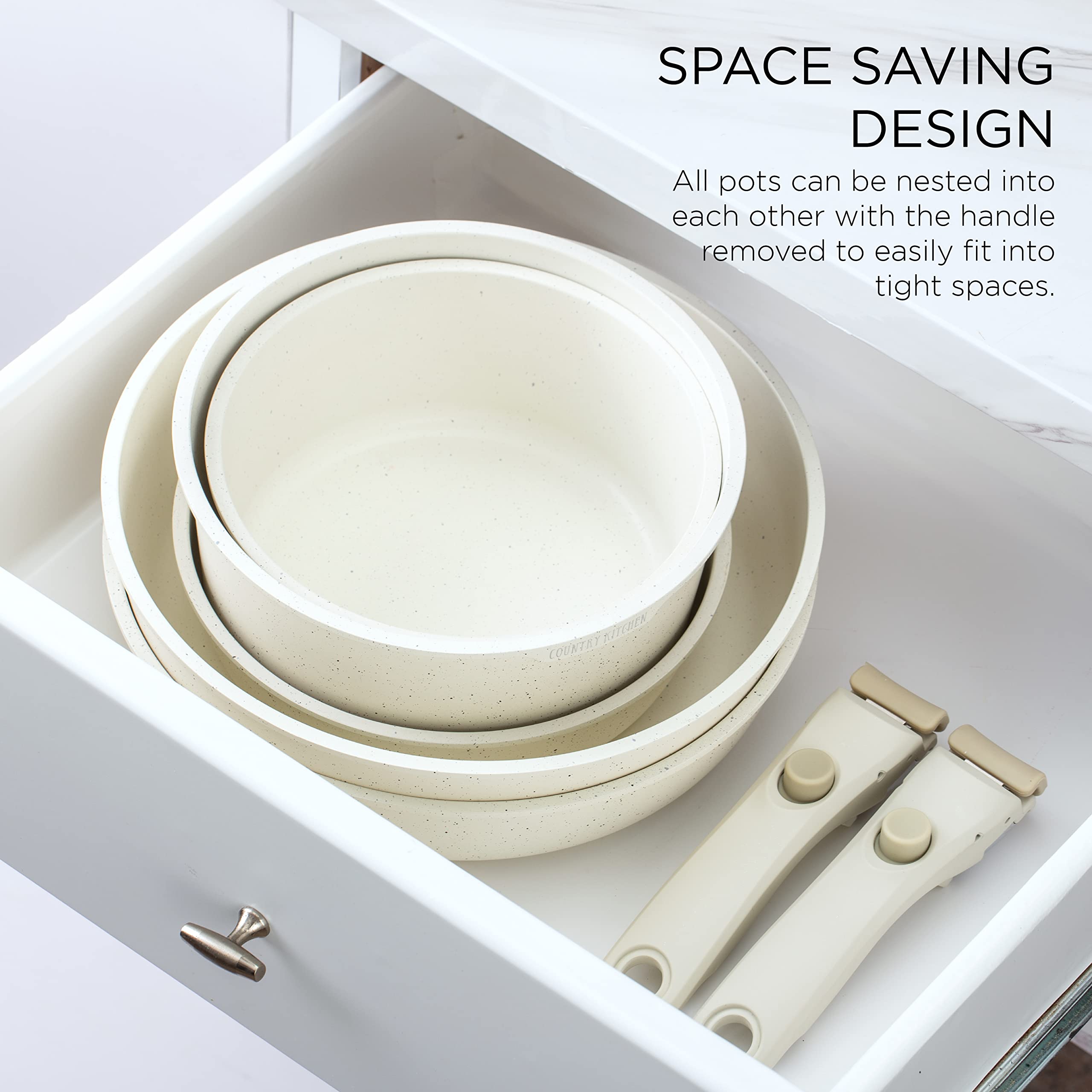 Country Kitchen 13 Piece Pots and Pans Set - Safe Nonstick Kitchen Cookware with Removable Handle, RV Cookware Set, Oven Safe (C