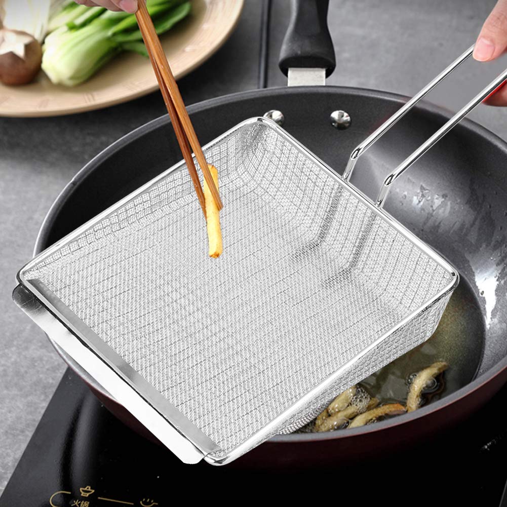 Metal French Fry Scoop, Fine Mesh Skimmer Spoon Stainless Steel Fry Scooper Food Flat Scoop With Handle Kitchen Strainer Spoon F