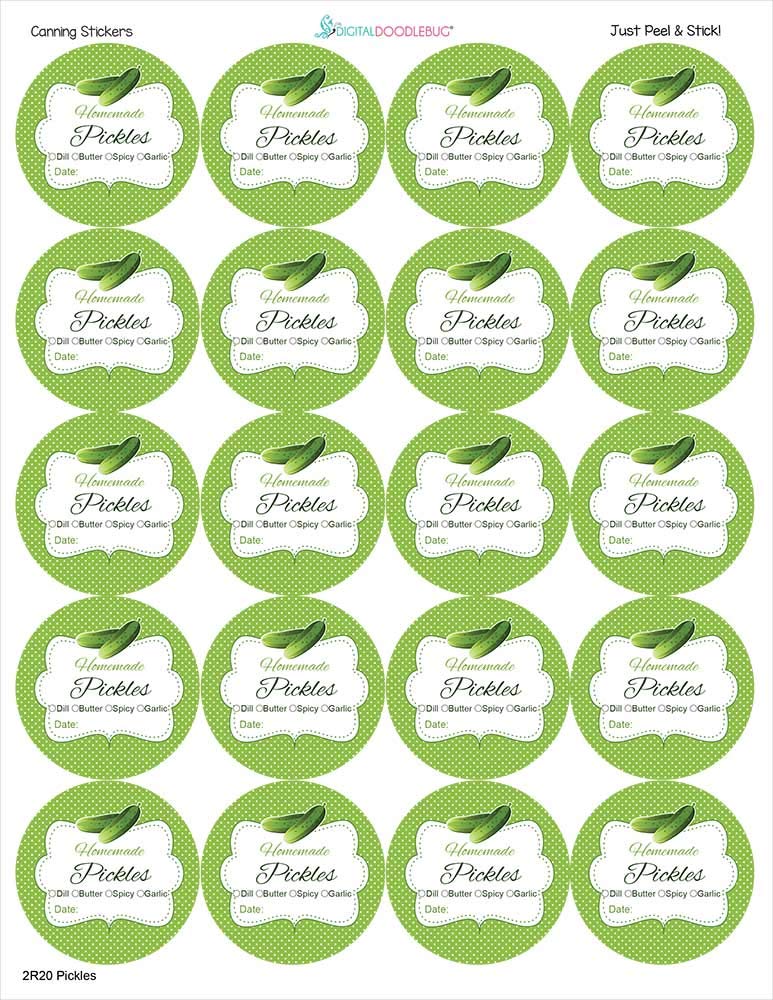 1.9 Inch Round Canning Jar Labels Set Of 60 Labels (Pickles)