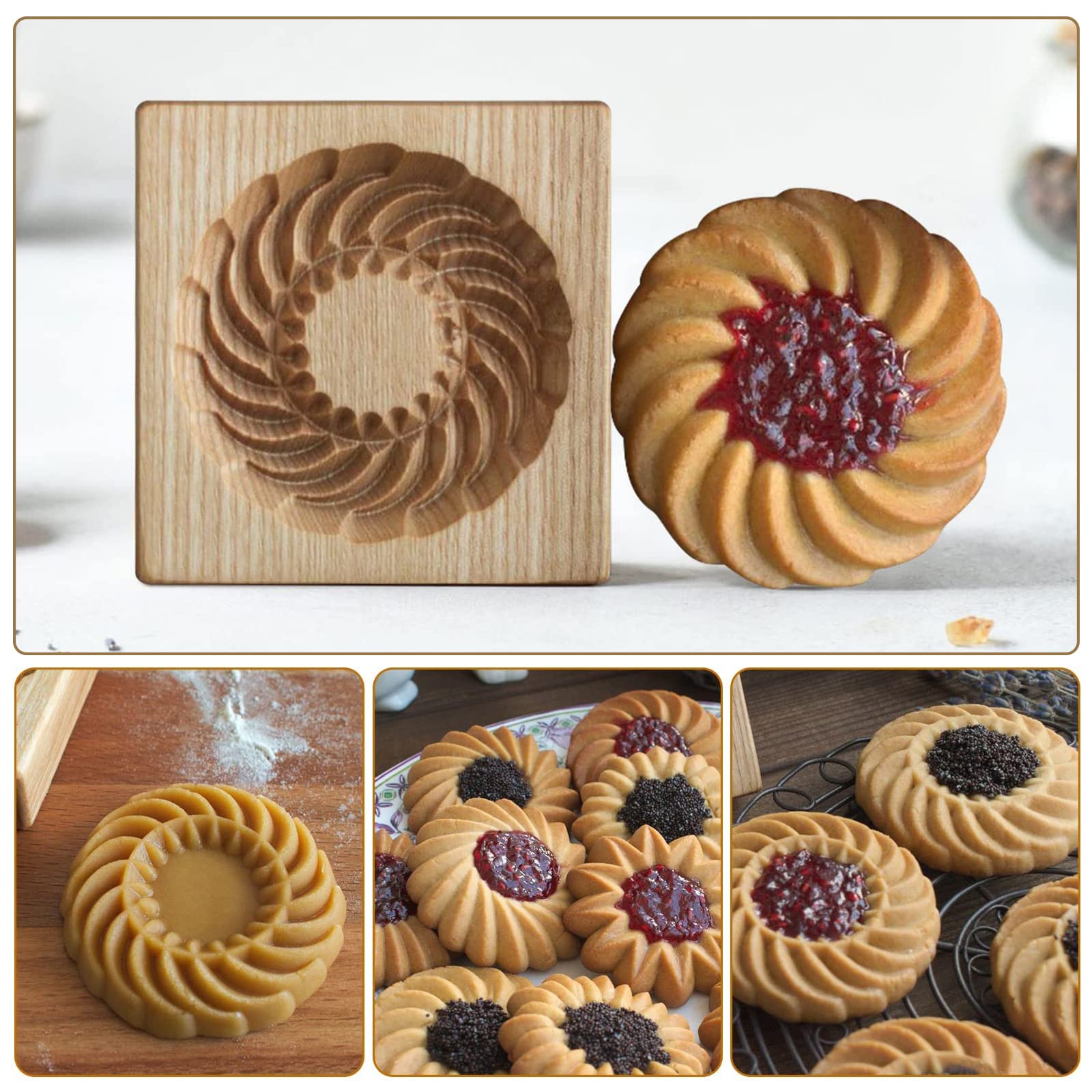 Wooden Cookie Mold And Biscuit Stamp, 3D Embossing Tool For Baking Cookies, Personalized Hand-Pressed Design Cookie Presses Stam