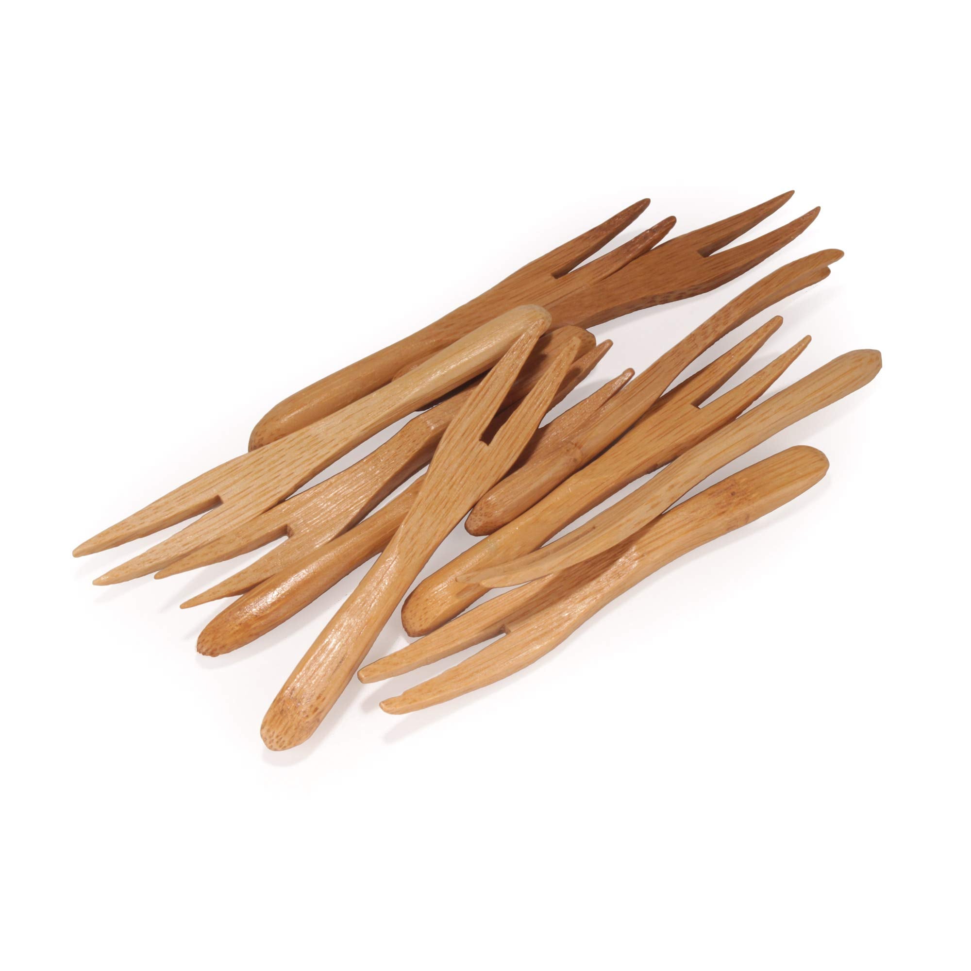 Bamboomn Reusable Bamboo Appetizer Forks Picks 3.7'' Carbonized Brown, 100 Pcs