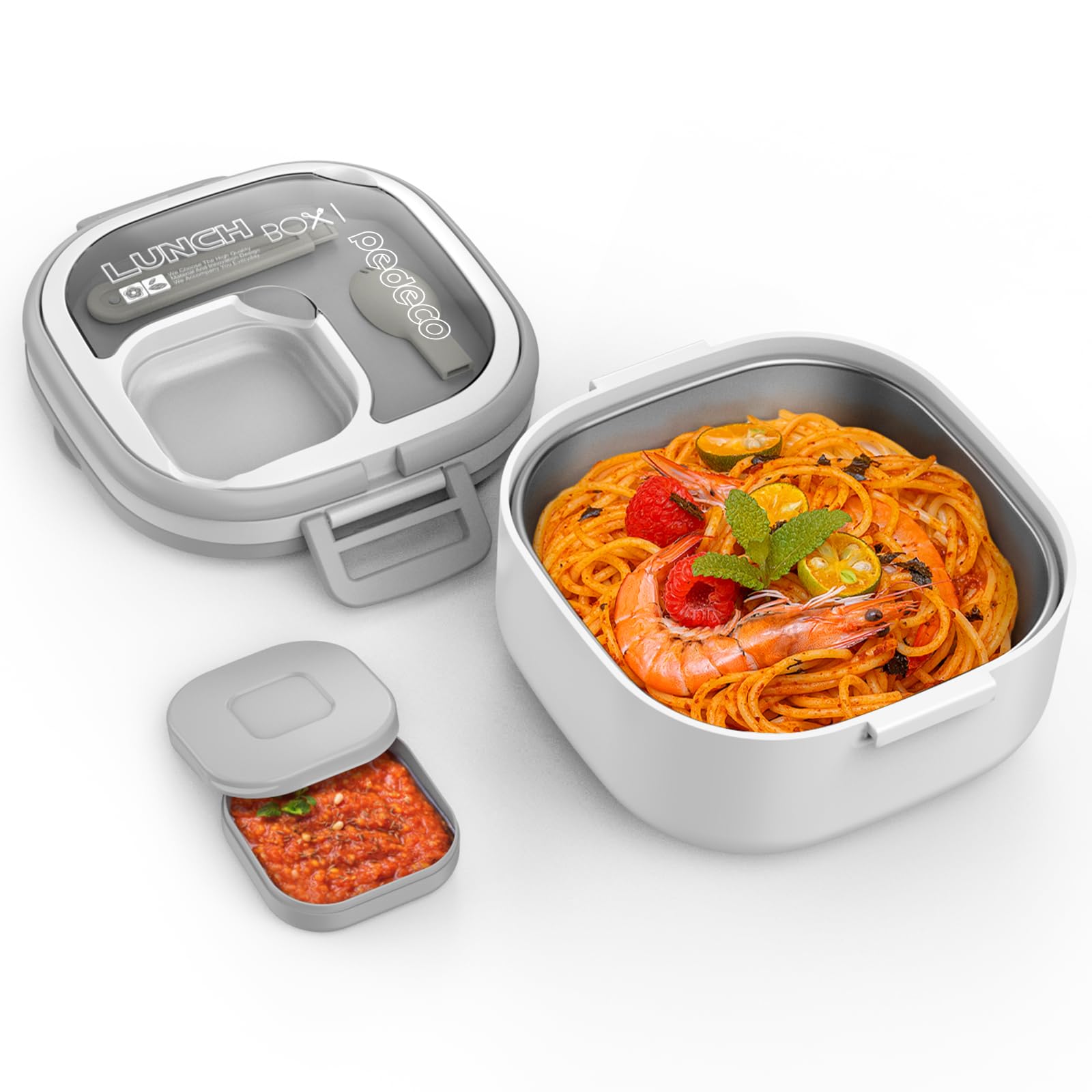 PEDECO Single-Layer Bento Lunch Box for Kids & Adults with Removable Stainless Steel Lunch Container,Dressing Container,BPA-Free