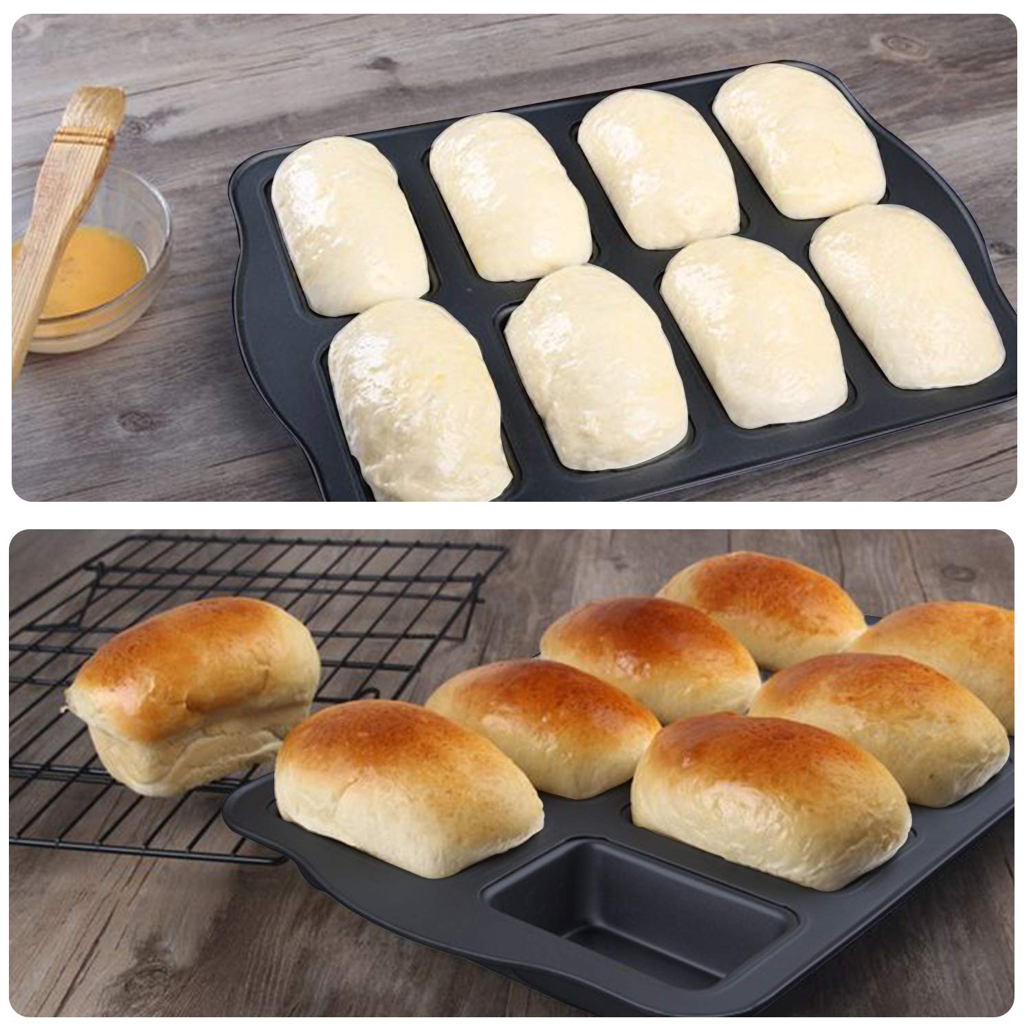 Beasea Mini Loaf Pan 8 Cavity, Nonstick Bakeware Square Bread Pan, Carbon Steel Mini Loaf Bread Pan Cake Pans For Baking Oven