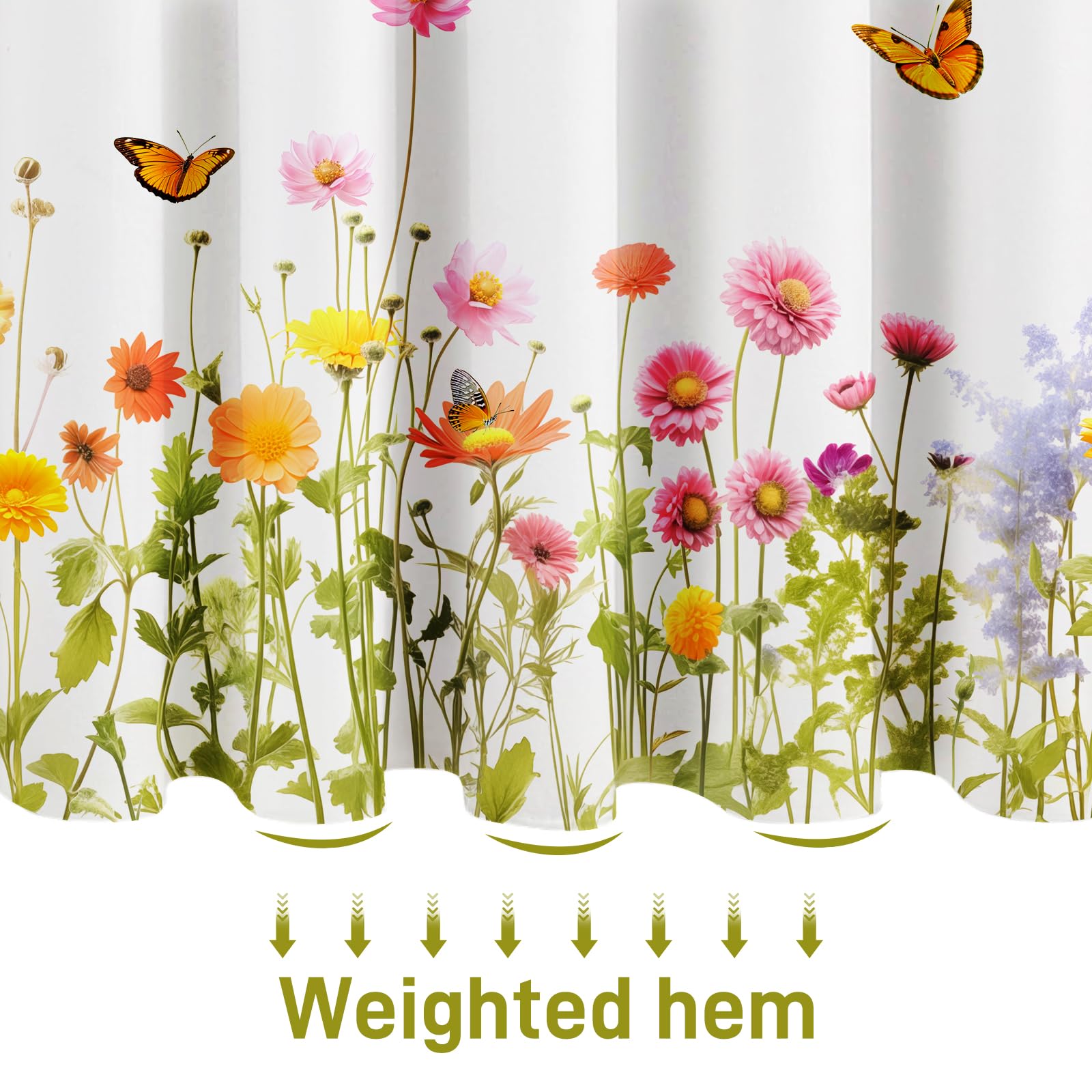 Arichomy Shower Curtain Colorful Bathroom Curtains,Floral Fabric Polyester Printed Waterproof Washable Modern Curtain Set With 1