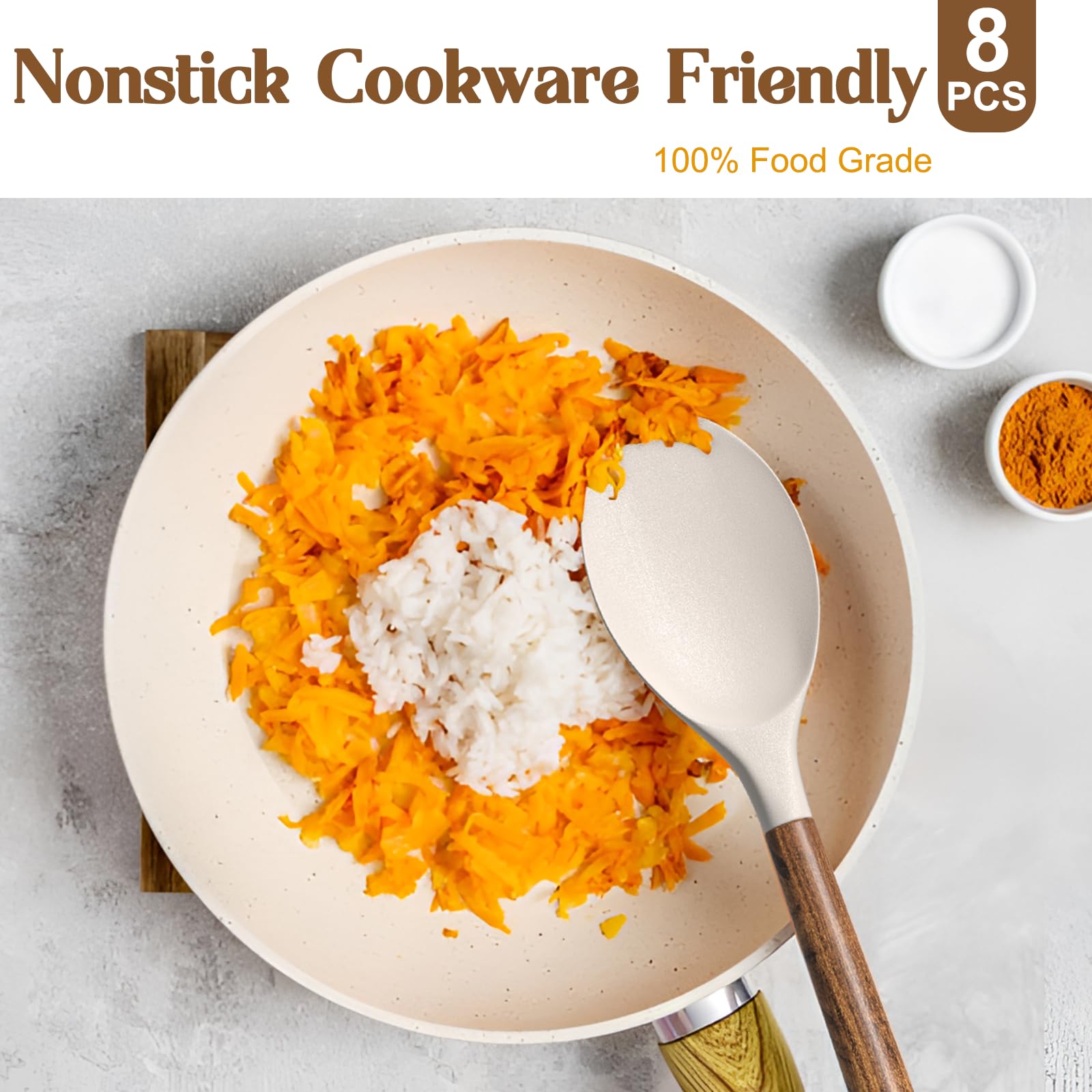 Silicone Cooking Utensil Set,Umite Chef 8-Piece Kitchen Utensils Set With Natural Acacia Wooden Handles, Silicone Heads-Silicone