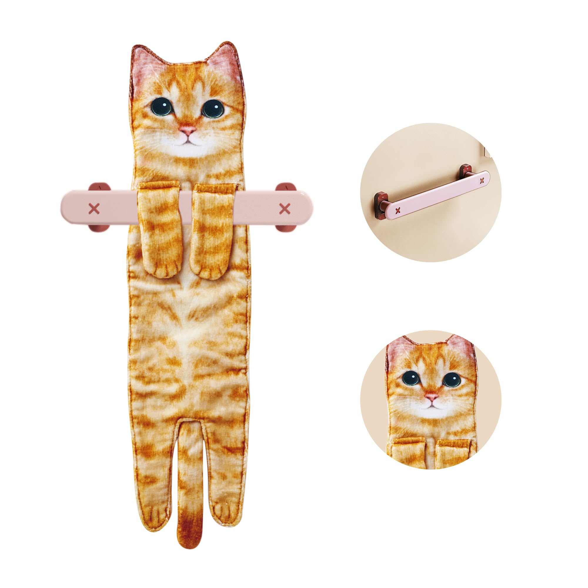 Agrimony Cat Funny Hand Towels With Towels Bar For Bathroom Kitchen - Cute Decorative Cat Decor Hanging Washcloths Face Towels S