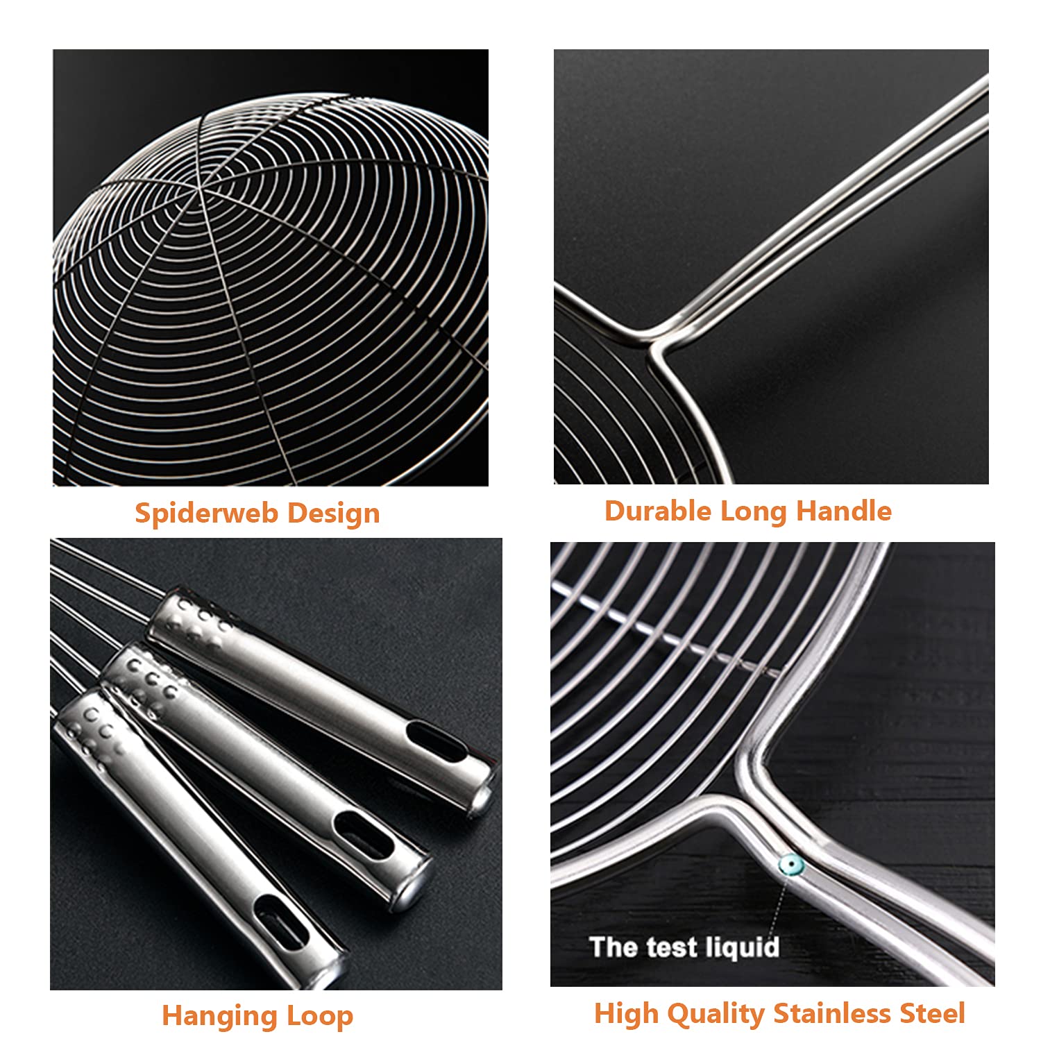 Spider Strainer Skimmer Spoon, Hspiow Set Of 3 Sizes Frying Spoon Stainless Steel Fryer Scoop Wire Strainer Ladle With Long Hand