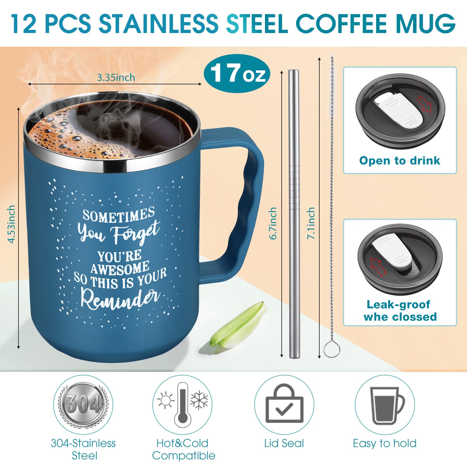 Umigy 6 Pcs Employee Appreciation Coffee Mug Gift Bulk Thank You 17Oz Drinking Cup With Handle Stainless Steel Insulated Travel