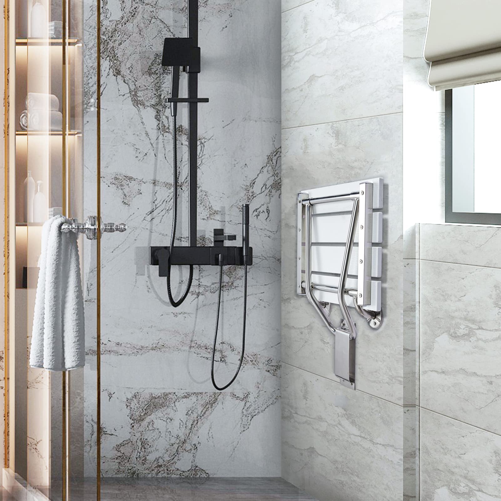 Folding Shower Seat And Bench Wall Mounted, Shower Chair Foldable, Shower Stool Collapsible For Inside Shower Bathroom Bathtub S