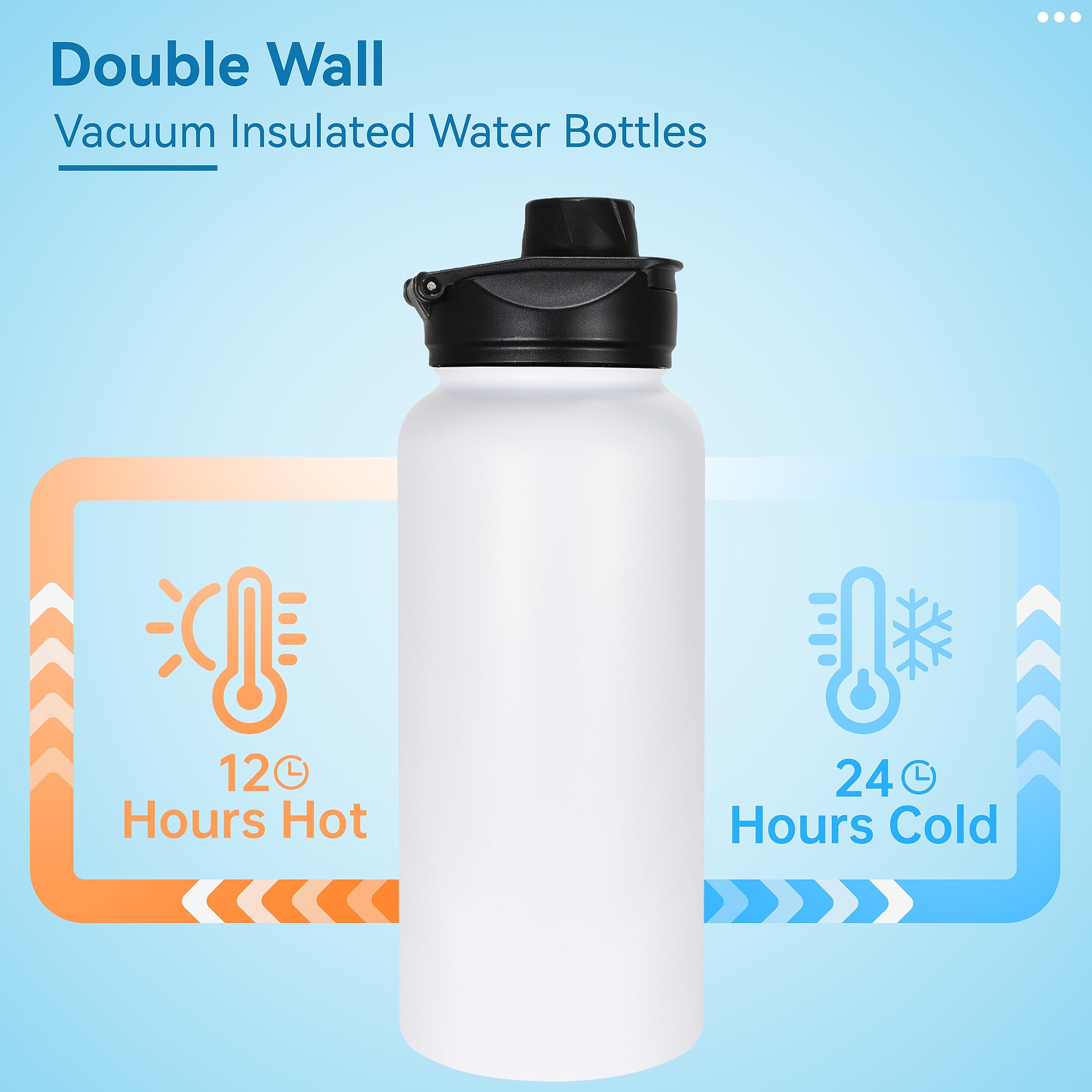 Vegond 32 Oz Insulated Water Bottle Stainless Steel Metal Water Bottles With Leak Proof Straw Lid & Spout Lid, Wide Mouth Double