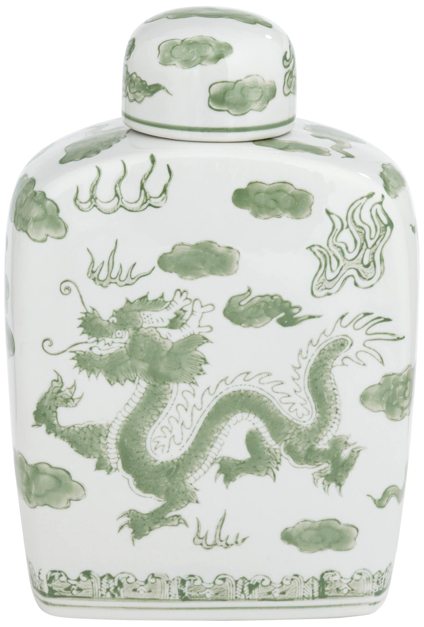 Sansui 10 1/2H Green and White Ceramic Ginger Jar with Lid - Dahlia Studios